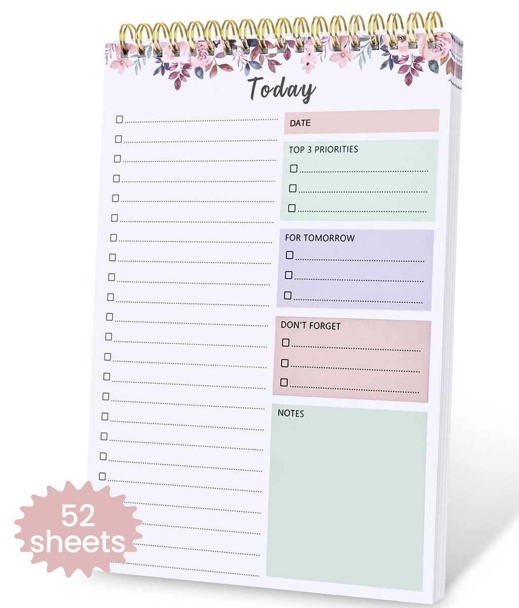 Undated Daily To Do List Notepad, Time Management Goal Planner Notebook, Spiral Task Checklist Organizer, Priority Pl...