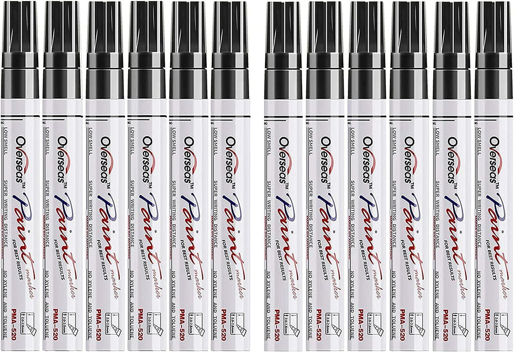 Black Permanent Paint Markers Pen, 12 Pack Waterproof Oil-Based Paint Pen Set Quick Dry and Permanent, Markers for Ro...