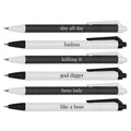 Black And White Female Empowerment Pen Set / 6 Black Ink Gel Glide Pens / Encouraging Boss Babe Office Supplies / Bos...
