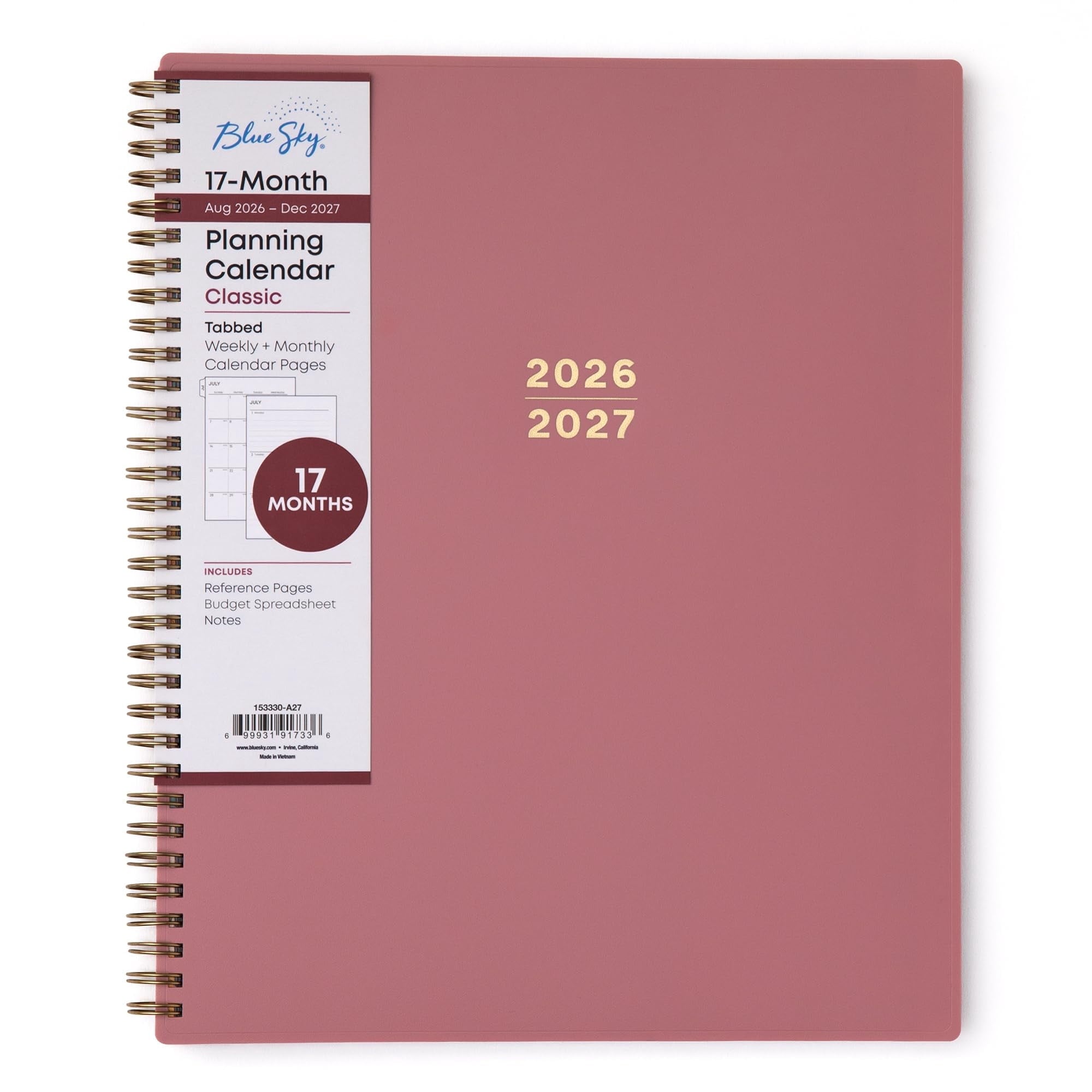 17 Month 2026-2027 Weekly and Monthly Academic Year Planner Calendar, August 2026 - December 2027, 8.5" x 11", Flexib...