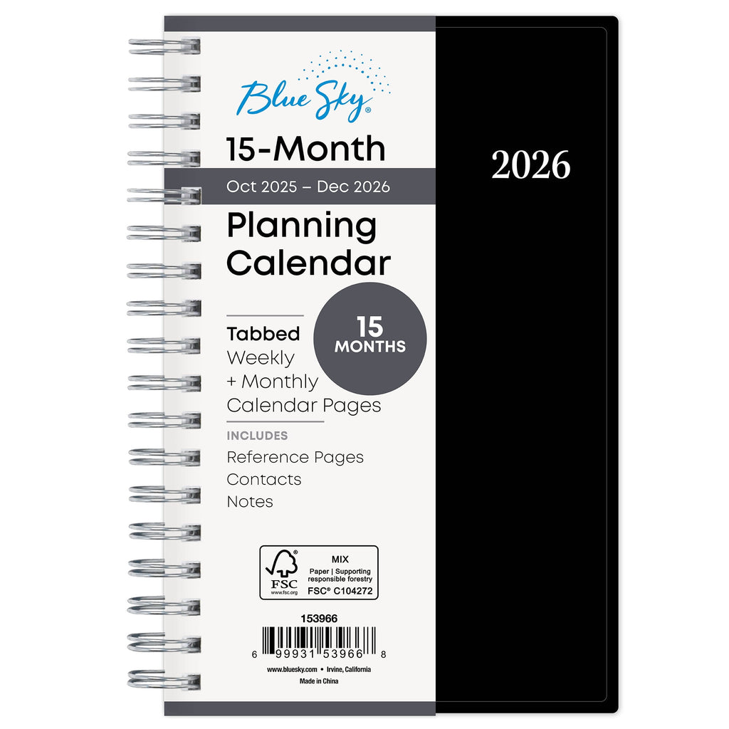2026 15-Month Weekly and Monthly Mini Planner Calendar, Includes October 2025 - December 2026, 3.625" x 6.125", Flexi...