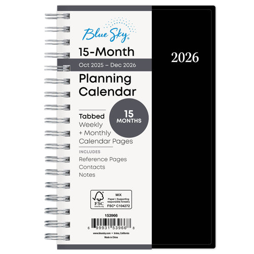 2026 15-Month Weekly and Monthly Mini Planner Calendar, Includes October 2025 - December 2026, 3.625" x 6.125", Flexi...