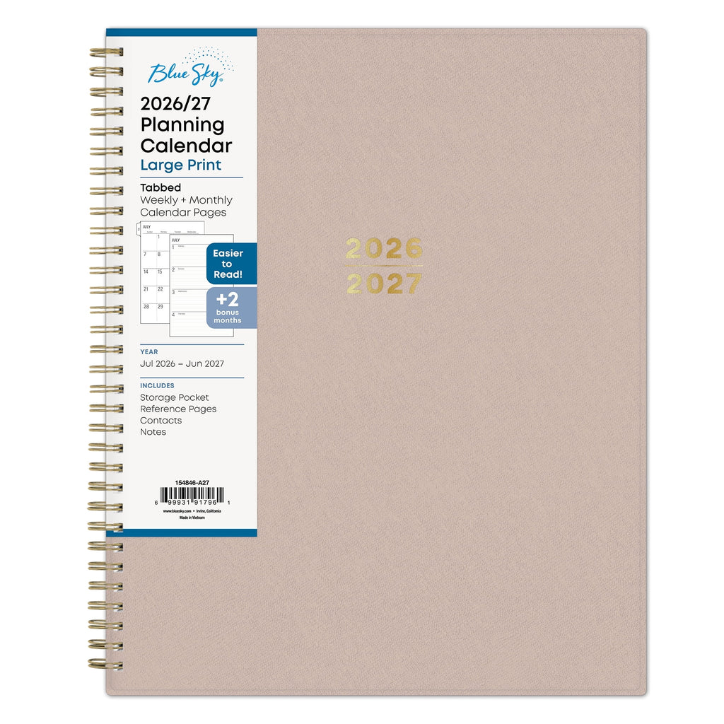 Blue Sky 2026-2027 Large Print Weekly and Monthly Academic Year Planner Calendar, July 2026 - June 2027, 8.5" x 11", Flexible Cover, Wirebou