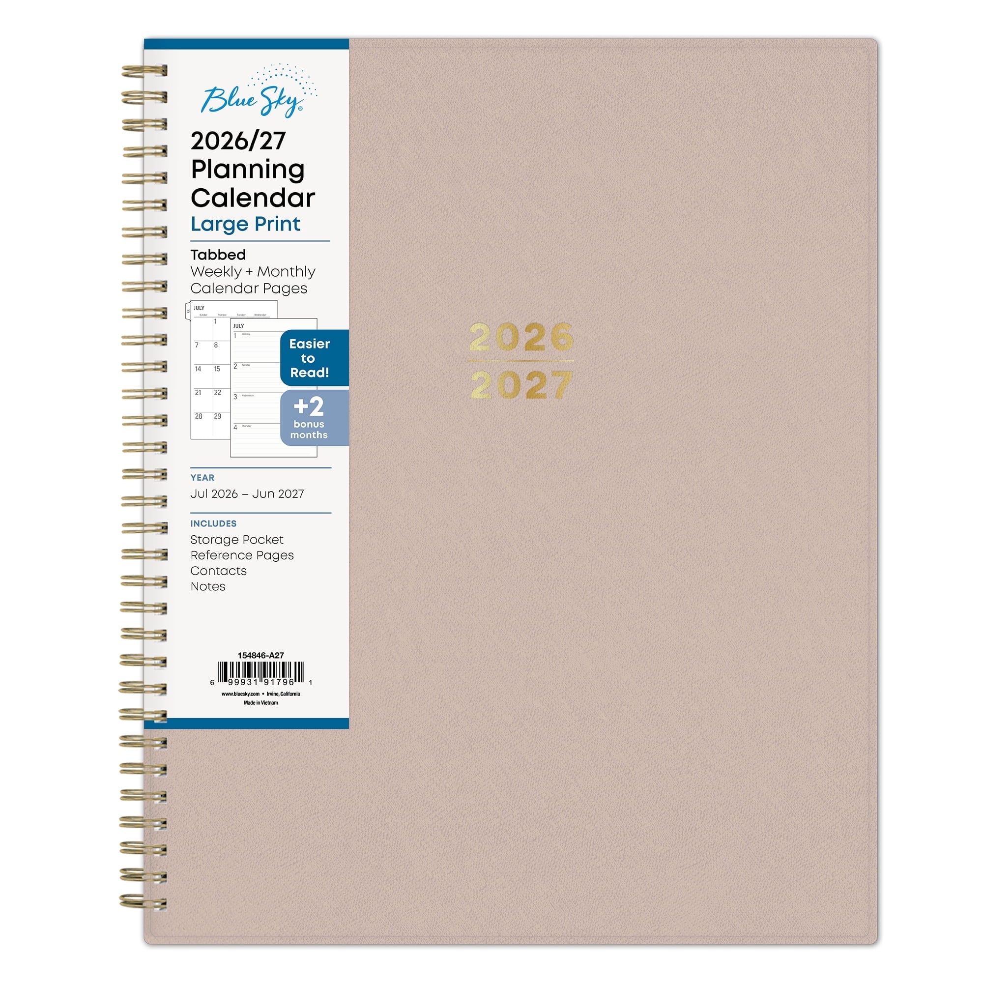 Blue Sky 2026-2027 Large Print Weekly and Monthly Academic Year Planner Calendar, July 2026 - June 2027, 8.5" x 11", Flexible Cover, Wirebou