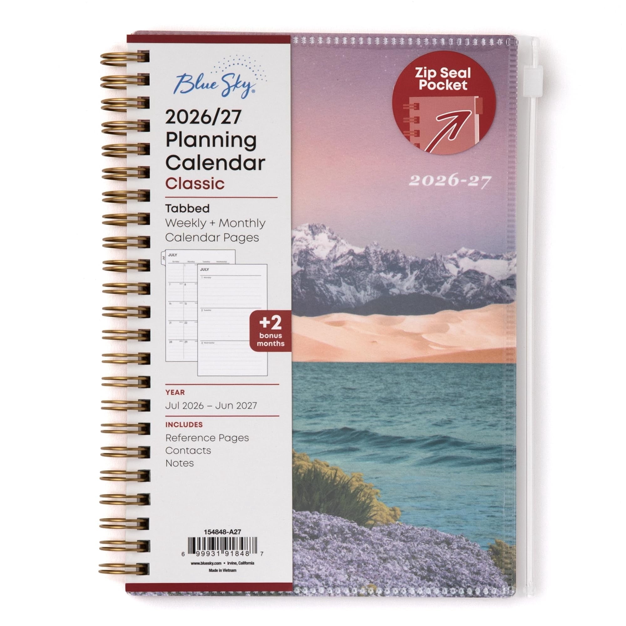 Blue Sky 2026-2027 Weekly and Monthly Academic Year Planner Calendar, July 2026 - June 2027, 5" x 8", Flexible Cover With Zip Pouch, Wirebou