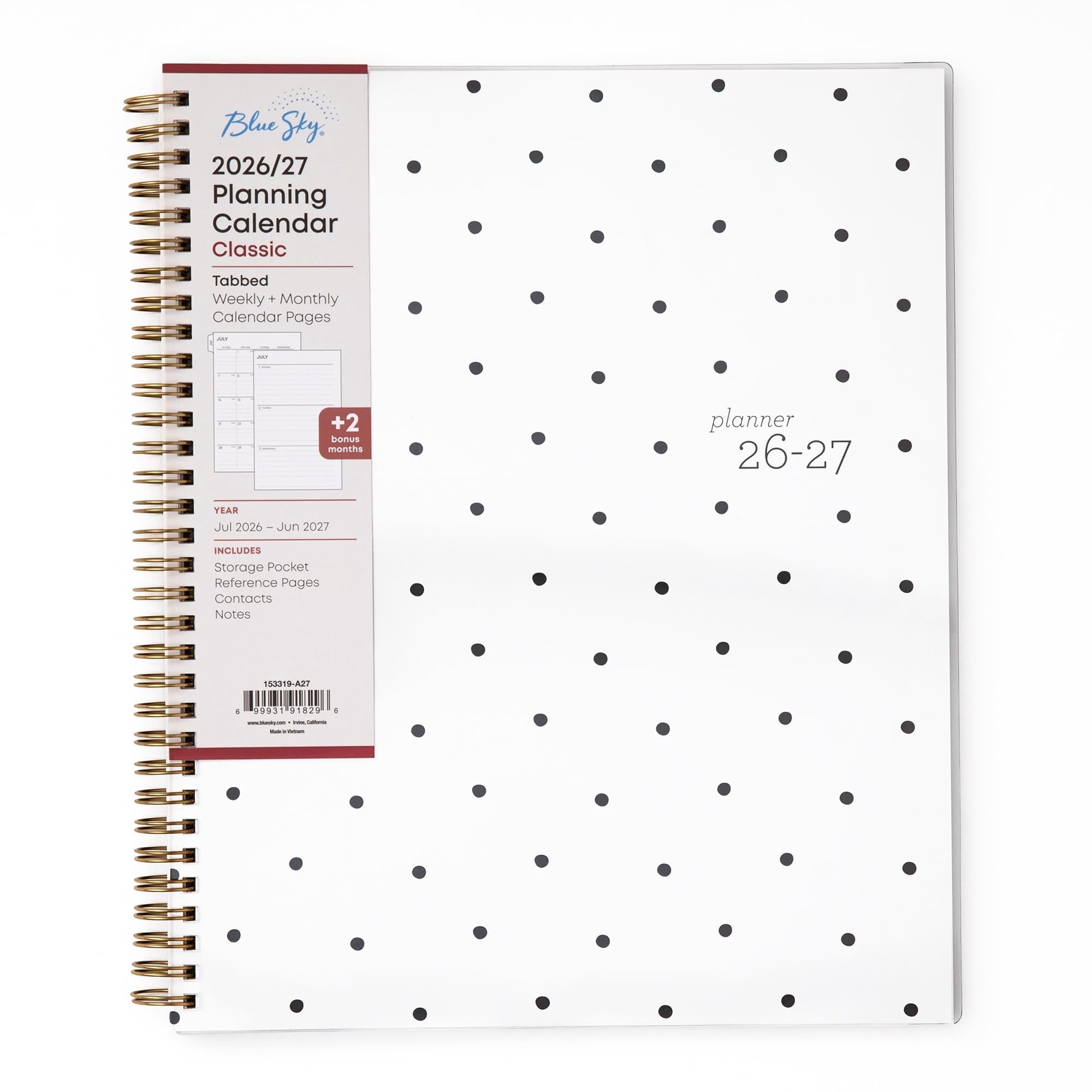 Blue Sky 2026-2027 Weekly and Monthly Academic Year Planner Calendar, July 2026 - June 2027, 8.5" x 11", Flexible Cover, Wirebound, Laminate