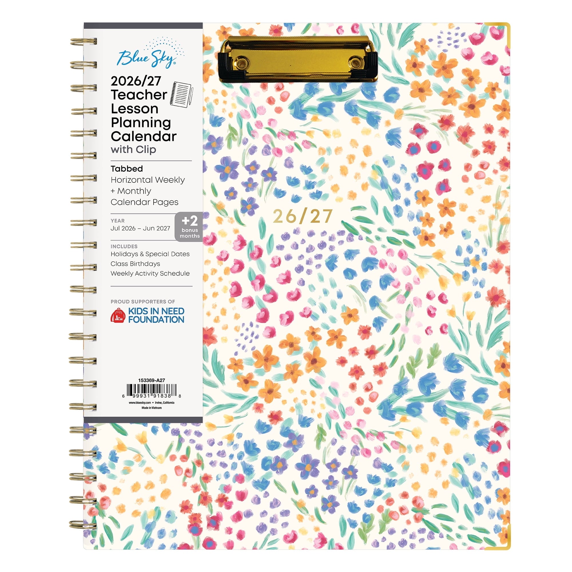 2026-2027 Weekly and Monthly Academic Year Teacher Lesson Planner Calendar With Clipboard, July 2026 - June 2027, 8.5...