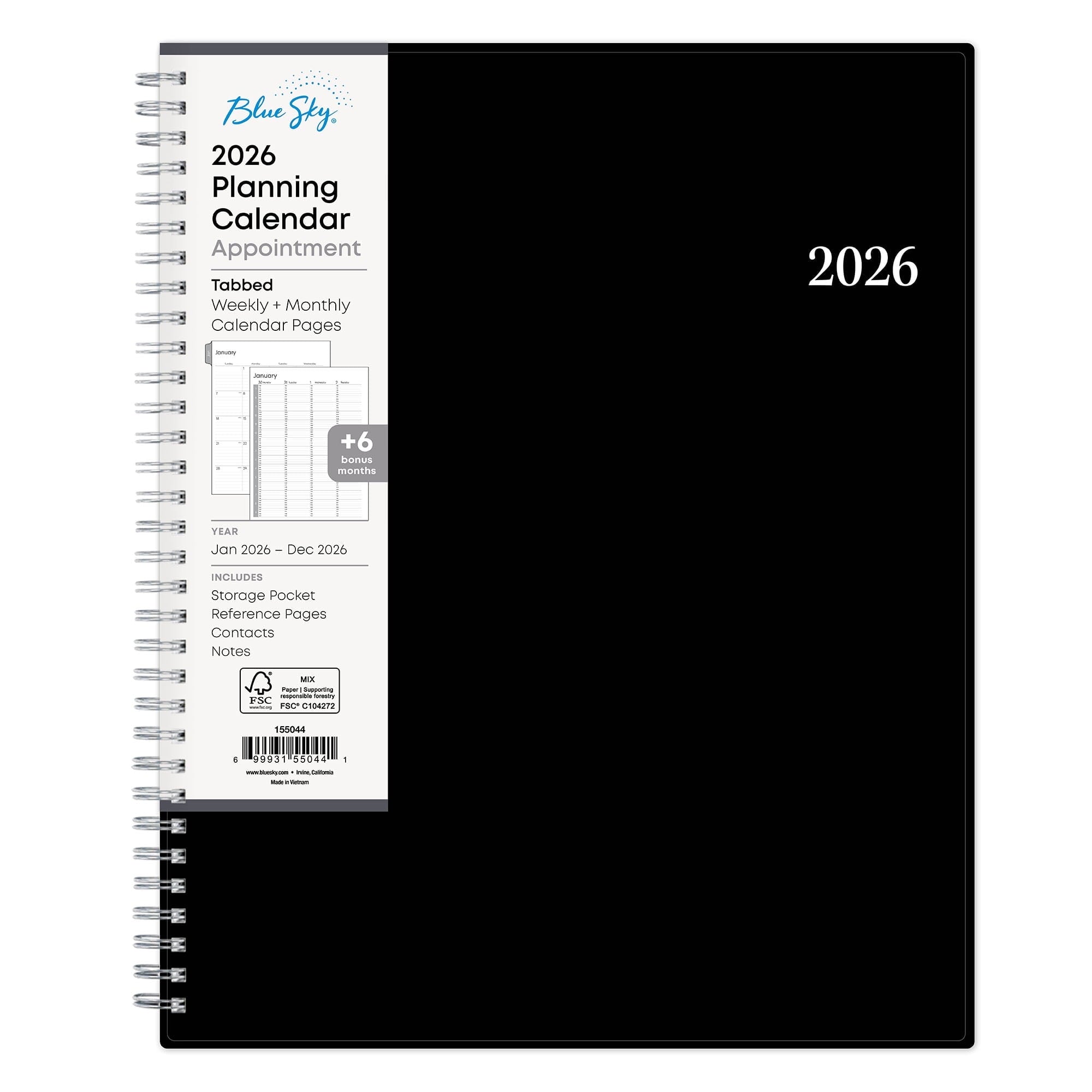 Blue Sky 2026 Weekly and Monthly Appointment Planner Calendar, January 2026 - December 2026, 8.5" x 11", With 15-Minute Blocks, Flexible Cov