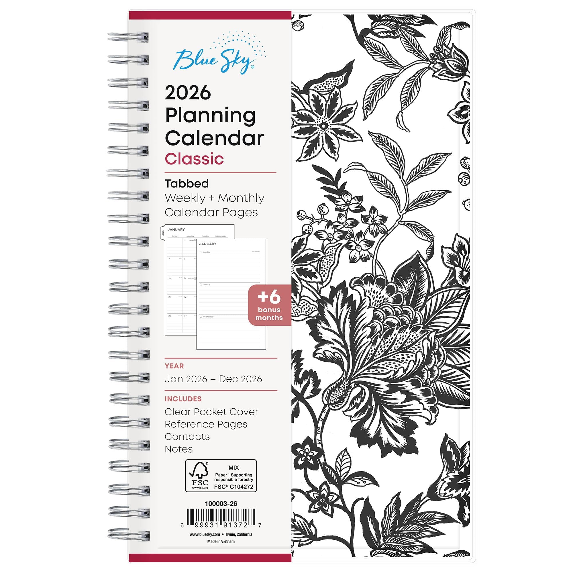 Blue Sky 2026 Weekly and Monthly Planner Calendar, January 2026 - December 2026, 5" x 8", Clear Pocket Cover, Laminated Tabs, Durable Twin W