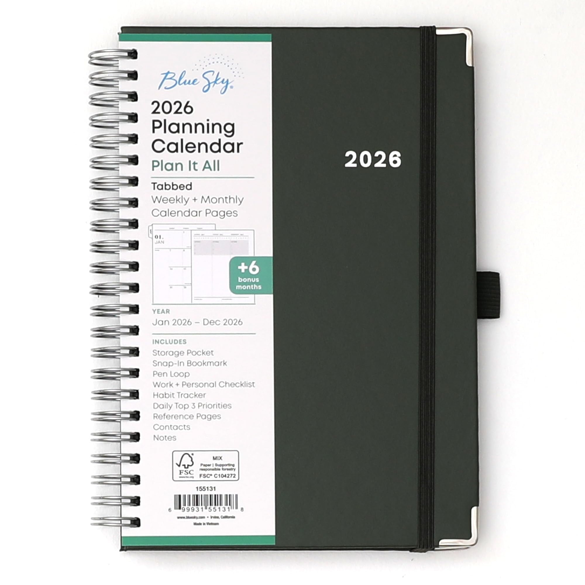 2026 Weekly and Monthly Planner Calendar, January 2026 - December 2026, 5" x 8", Faux Leather Cover, Wirebound, Stora...