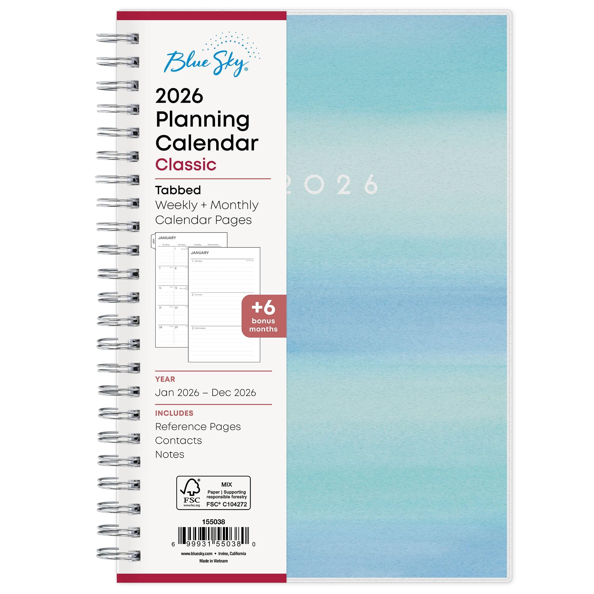 2026 Weekly and Monthly Planner Calendar, January 2026 - December 2026, 5" x 8", Flexible Frosted Cover, Laminated Ta...
