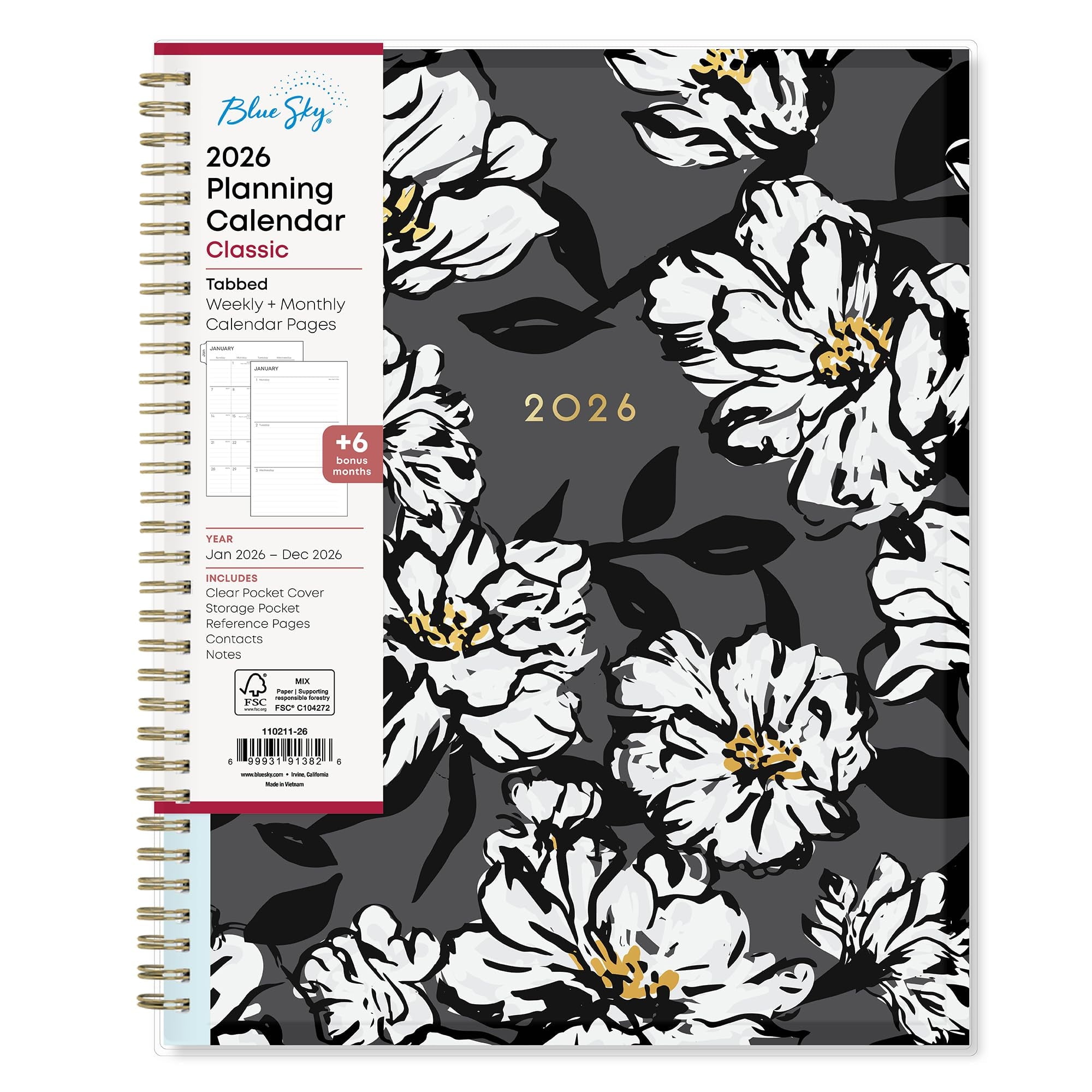 2026 Weekly and Monthly Planner Calendar, January 2026 - December 2026, 8.5" x 11", Clear Pocket Cover, Laminated Tab...