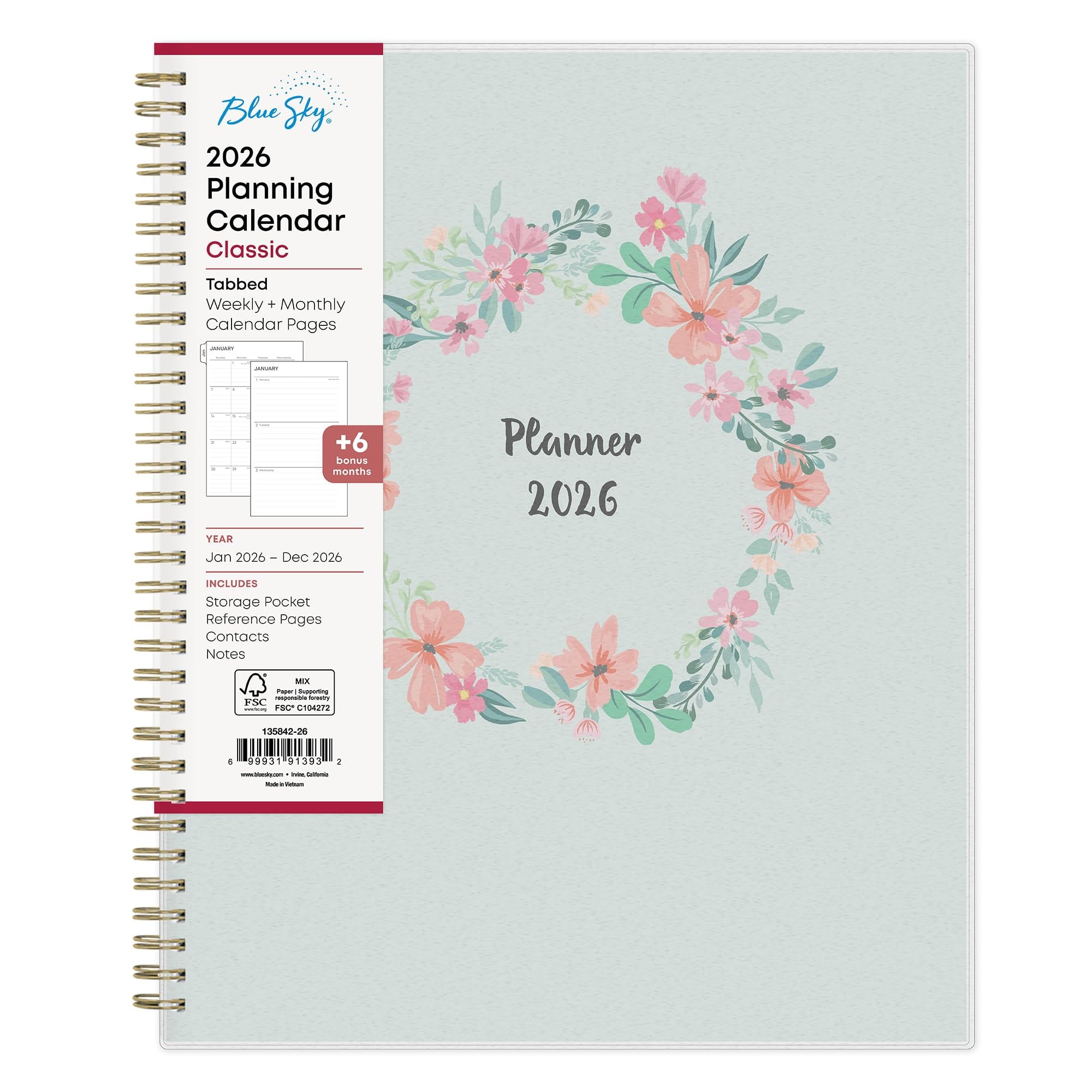 2026 Weekly and Monthly Planner Calendar, January 2026 - December 2026, 8.5" x 11", Flexible Cover, Laminated Tabs, D...