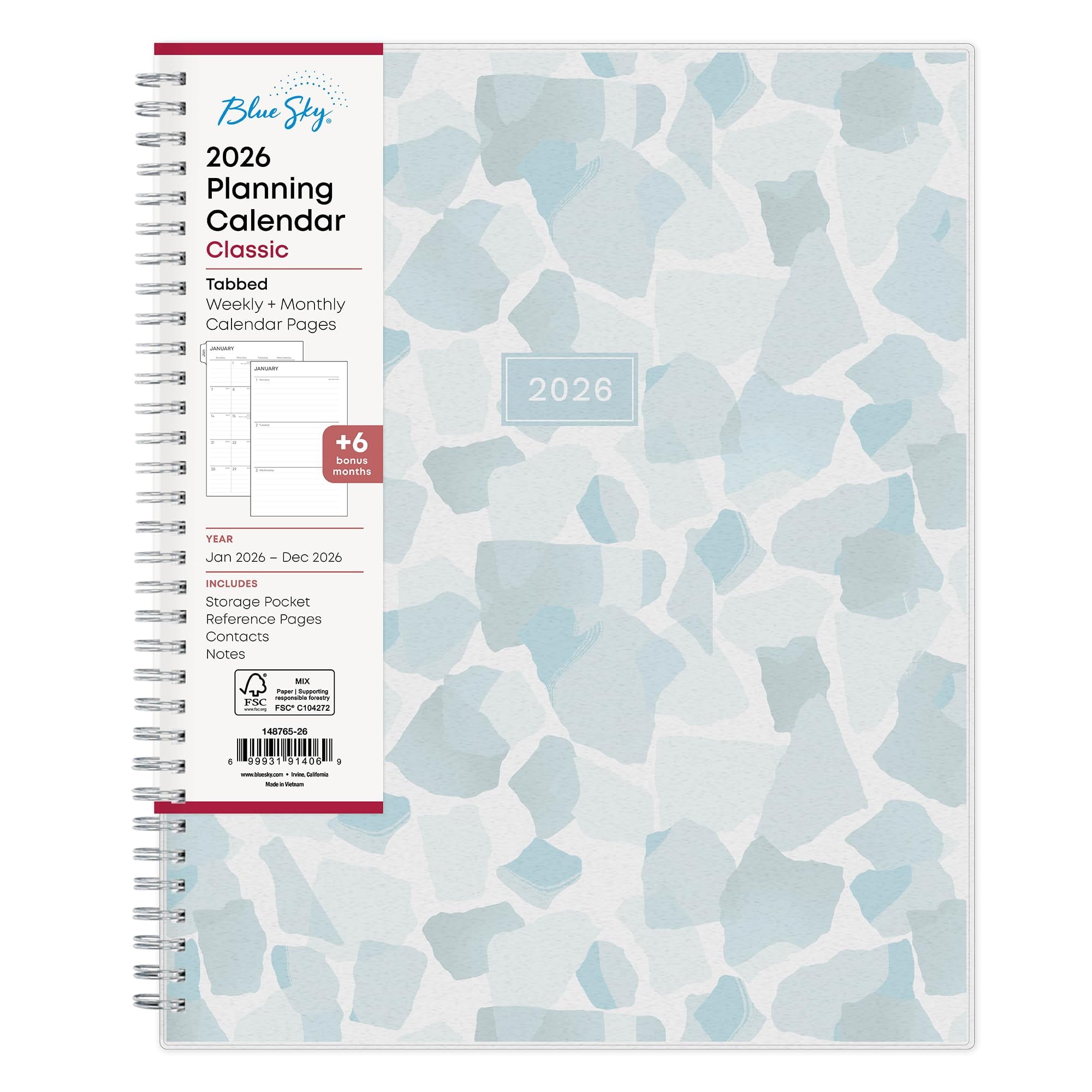 Blue Sky 2026 Weekly and Monthly Planner Calendar, January 2026 - December 2026, 8.5" x 11", Flexible Frosted Cover, Laminated Tabs, Durable