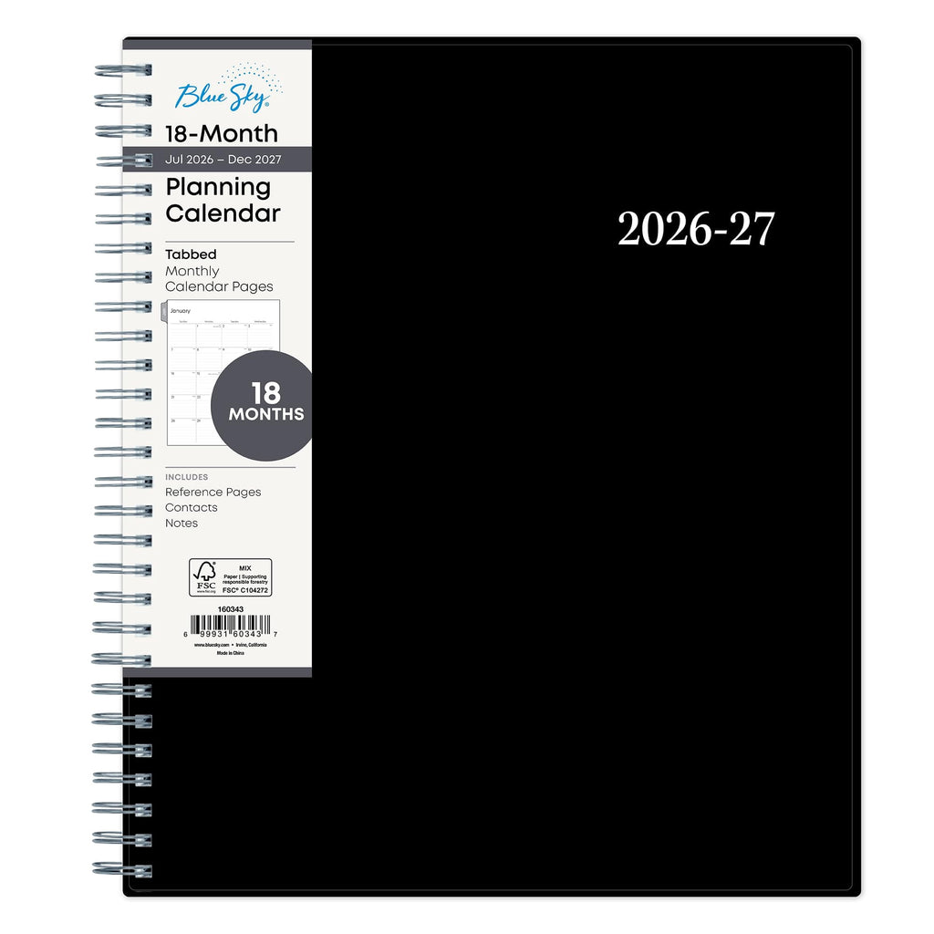 2027 18 Month Monthly Planner Calendar, July 2026 - December 2027, 8" x 10", Monthly Layout, Flexible Cover, Silver W...