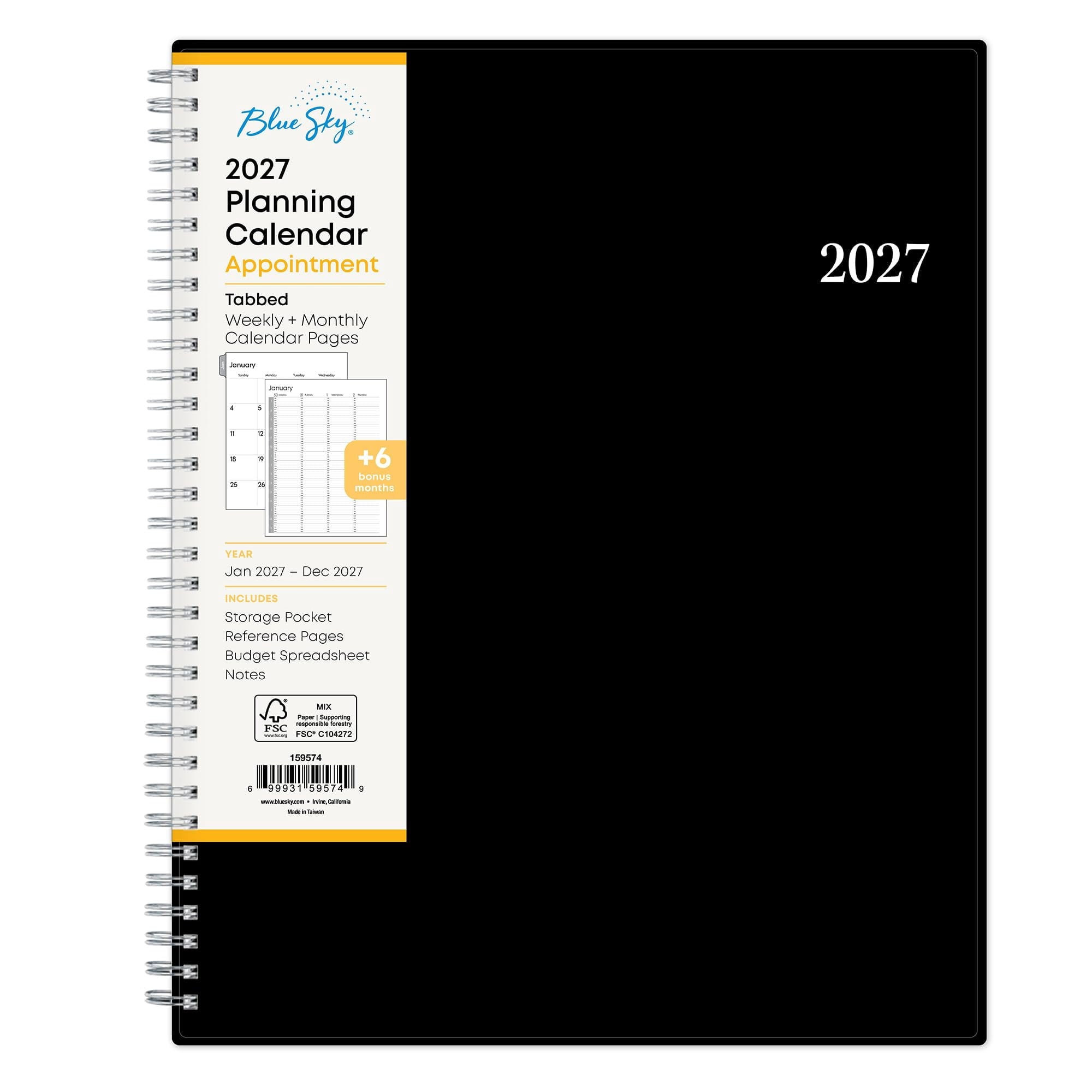 Blue Sky 2027 Weekly and Monthly Appointment Planner Calendar, January 2027 - December 2027, 8.5" x 11", With 15-Minute Blocks, Flexible Cov