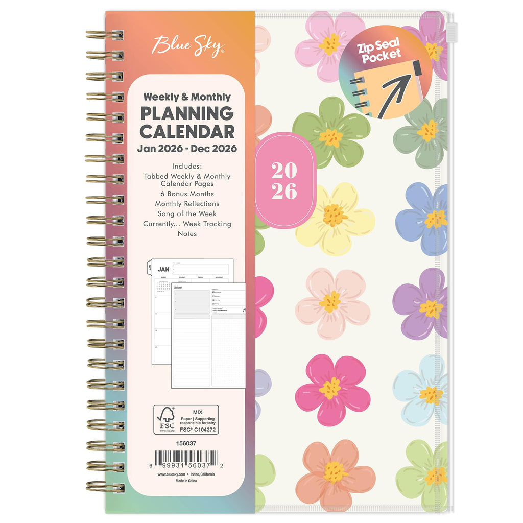 Blue Sky Gen Z 2026 Weekly and Monthly Planner Calendar, January 2026 - December 2026, 5" x 8", Flexible Cover With Zip Pouch, Durable Twin