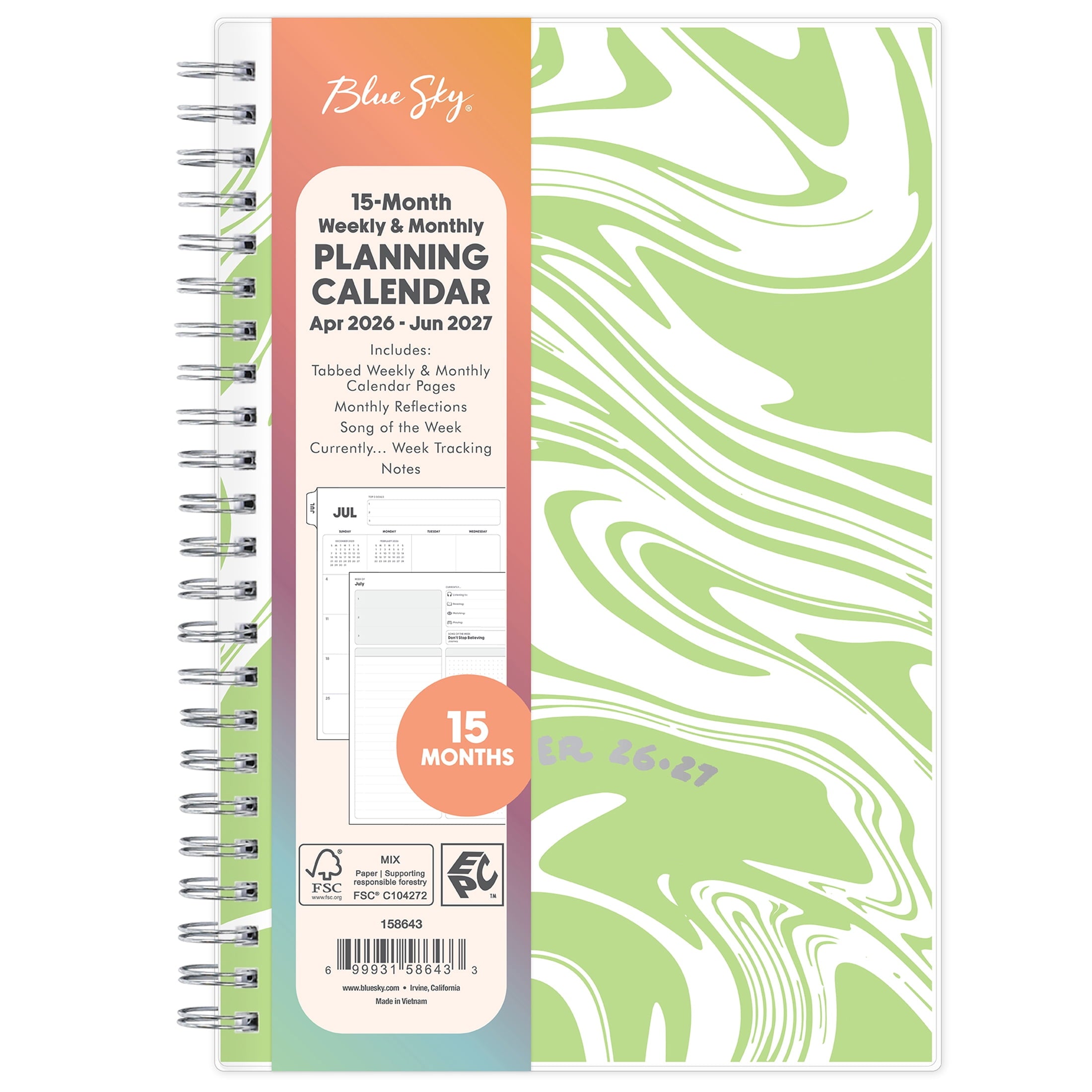 Gen Z Monthly Weekly Planner, 5" x 8", Slime 15-Month (April 2026 - June 2027)