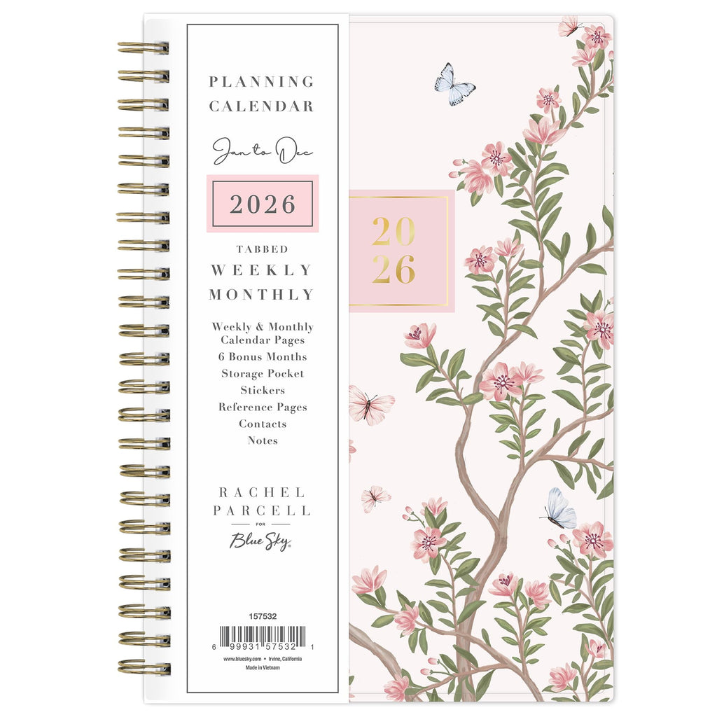 Blue Sky Rachel Parcell 2026 Weekly and Monthly Planner Calendar, January 2026 - December 2026, 5" x 8", Clear Pocket Cover, Durable Twin Wi
