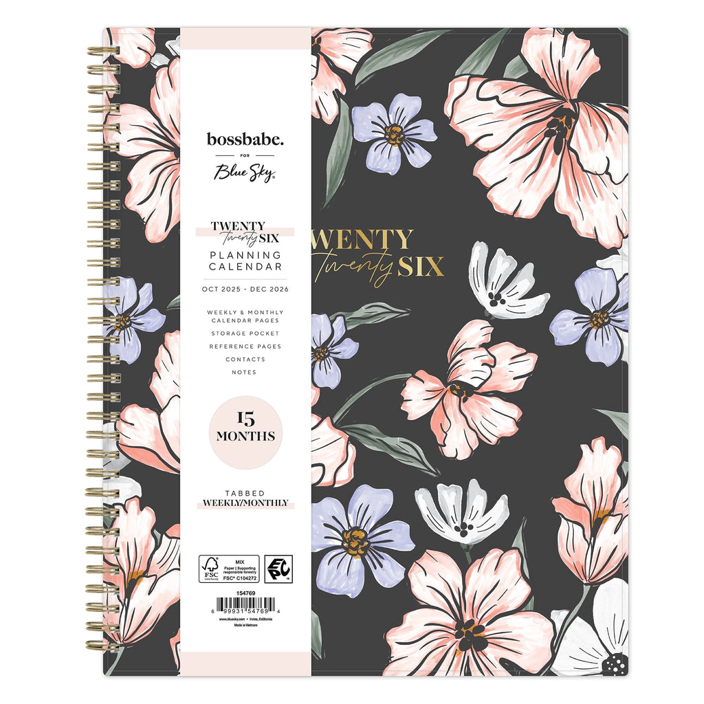 Bossbabe for Monthly Weekly Large Planner (8.5" x 11") Maria Dark 15-Month October 2025 - December 2026
