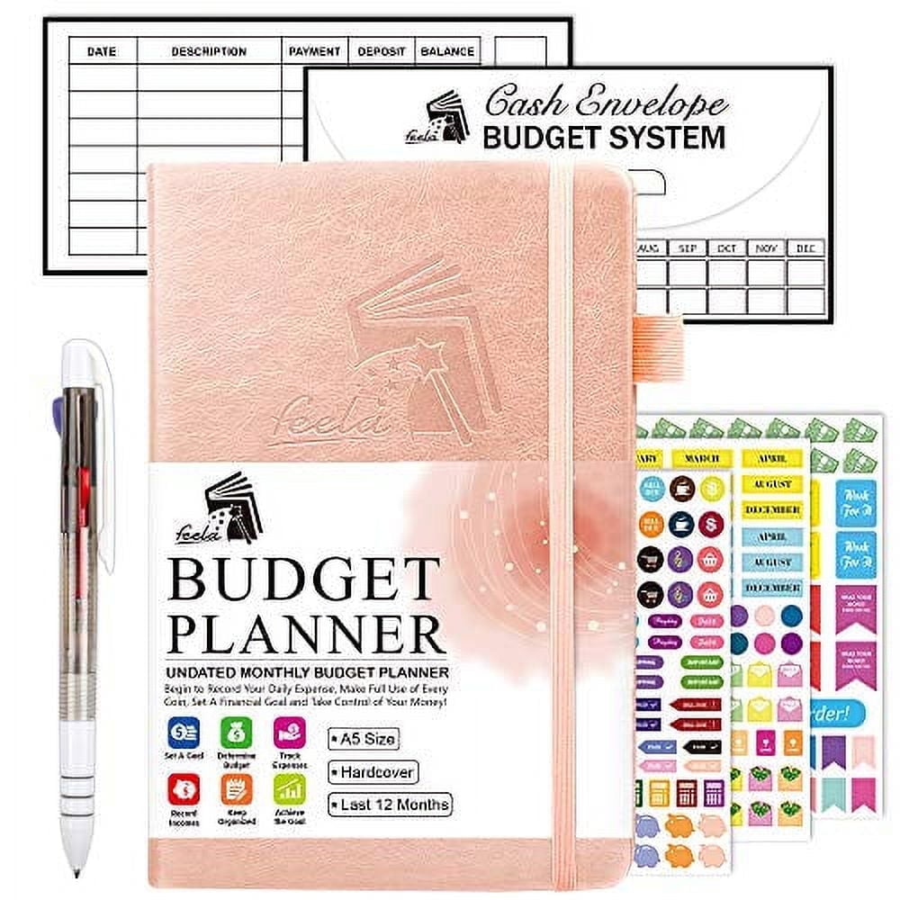 Budget Planner, 2025 Monthly Undated Bill Organizer Hardcover Financial Journal, Feela Money Expense Tracker with Budget Envelopes, Stickers