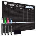 17x12-Inch Magnetic Dry Erase Weekly Planner for Fridge - Black Weekly Calendar Board with 4 Fine Tip Markers and Lar...