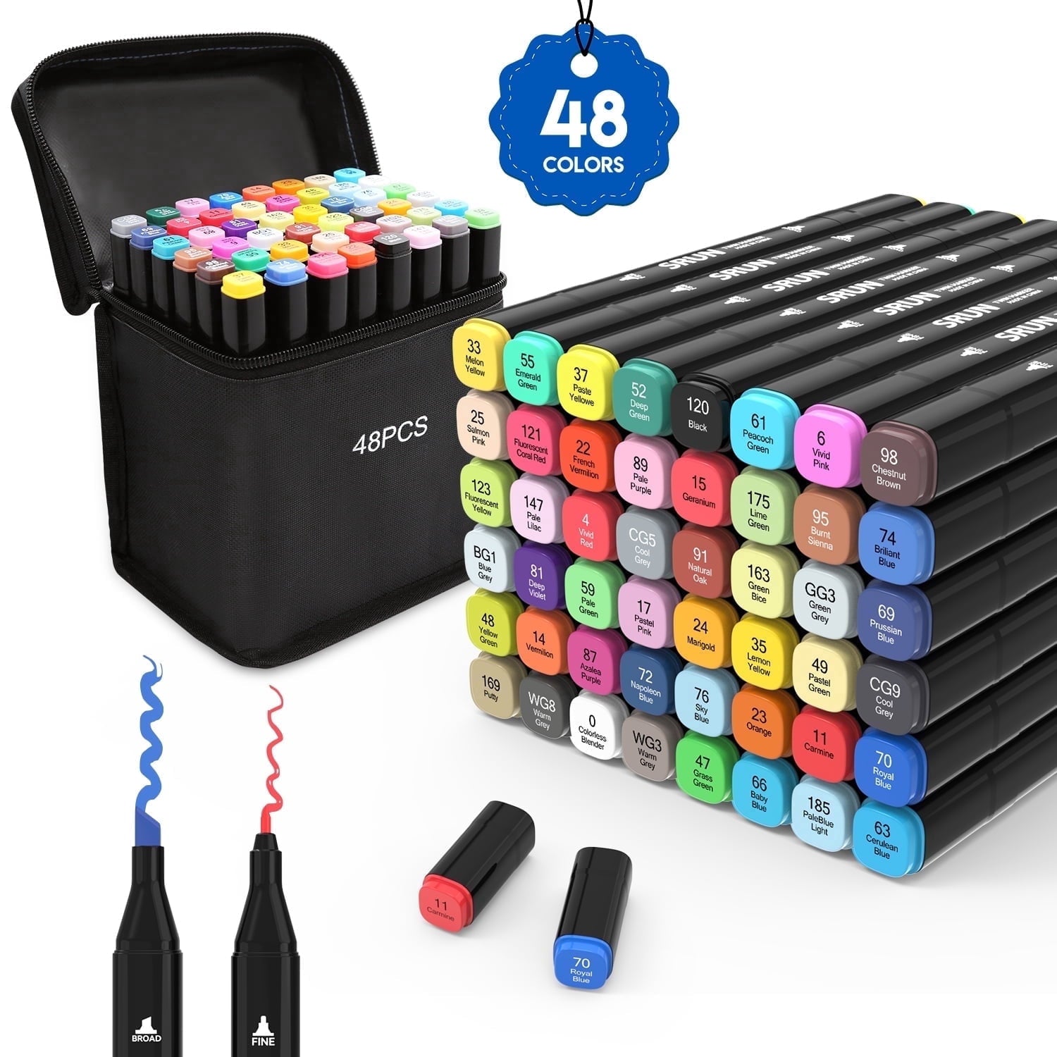 Alcohol Markers with Case, ASOVNXF 48 Colors Dual Brush Tips Coloring Markers,Permanent Art Markers for Adult Coloring Books, Art Supplies f