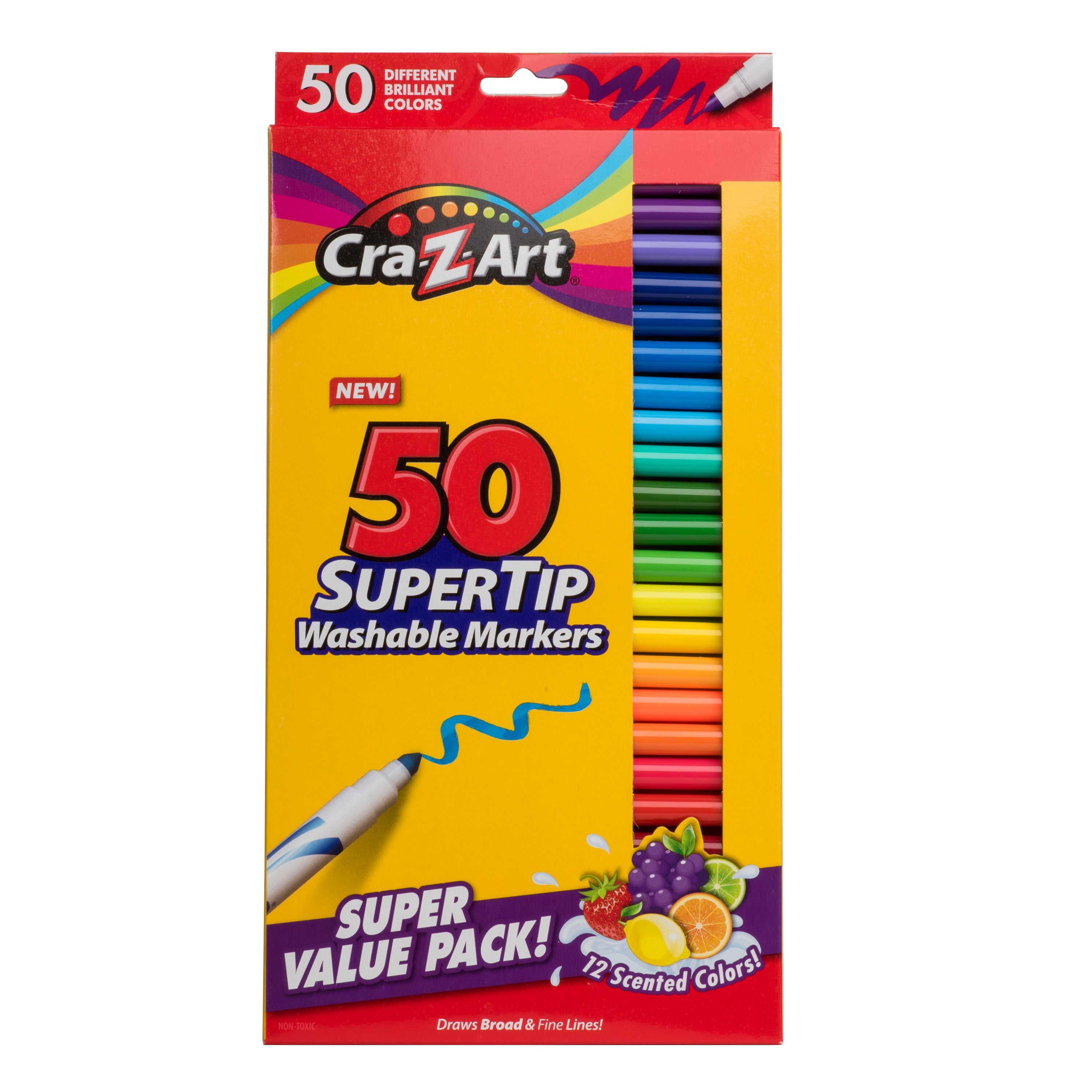 Super Tip Washable Markers, 50 Count, 12 Scented Colors, School Supplies