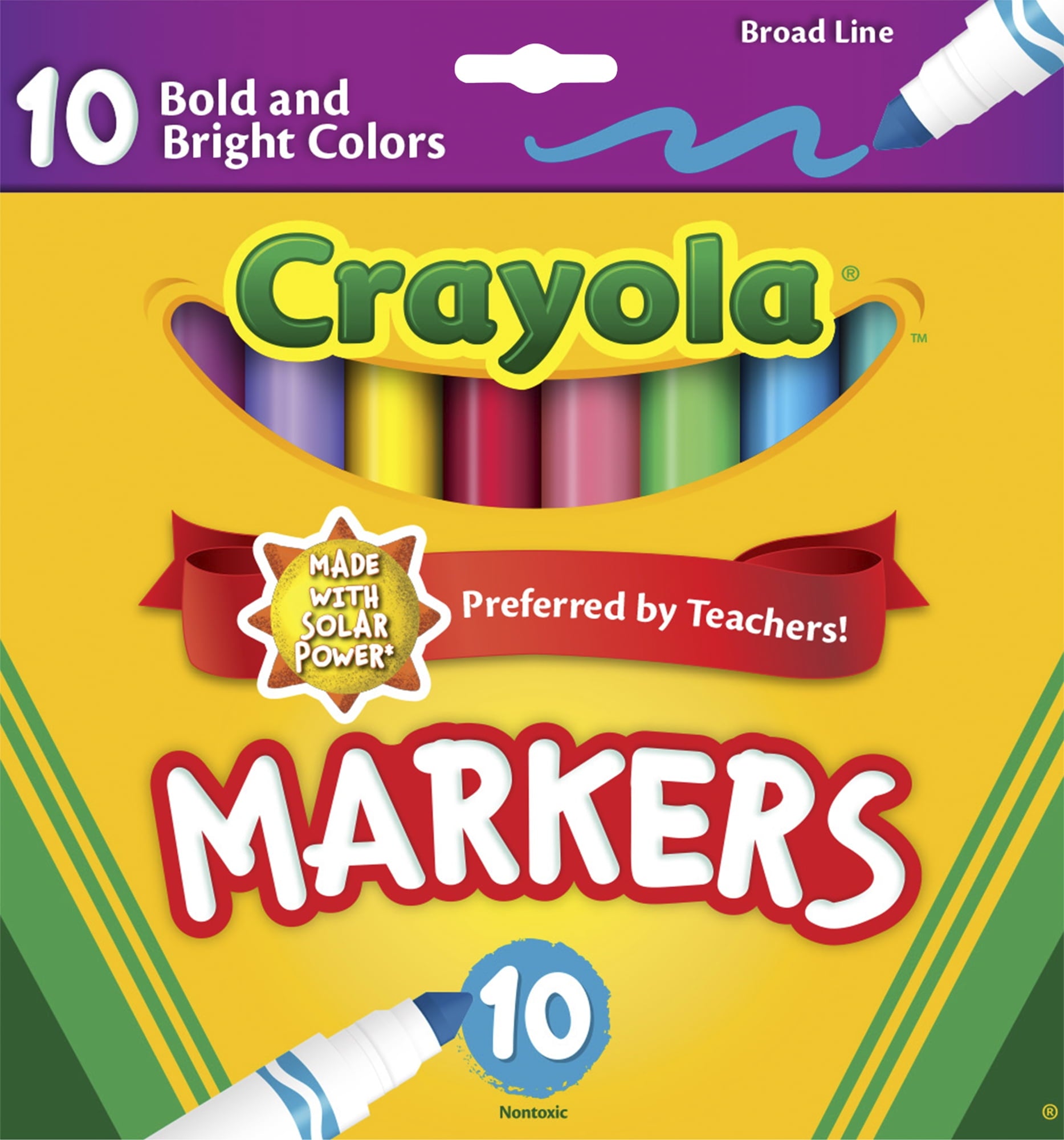 Markers, Assorted Bright and Bold Colors, Set of 10