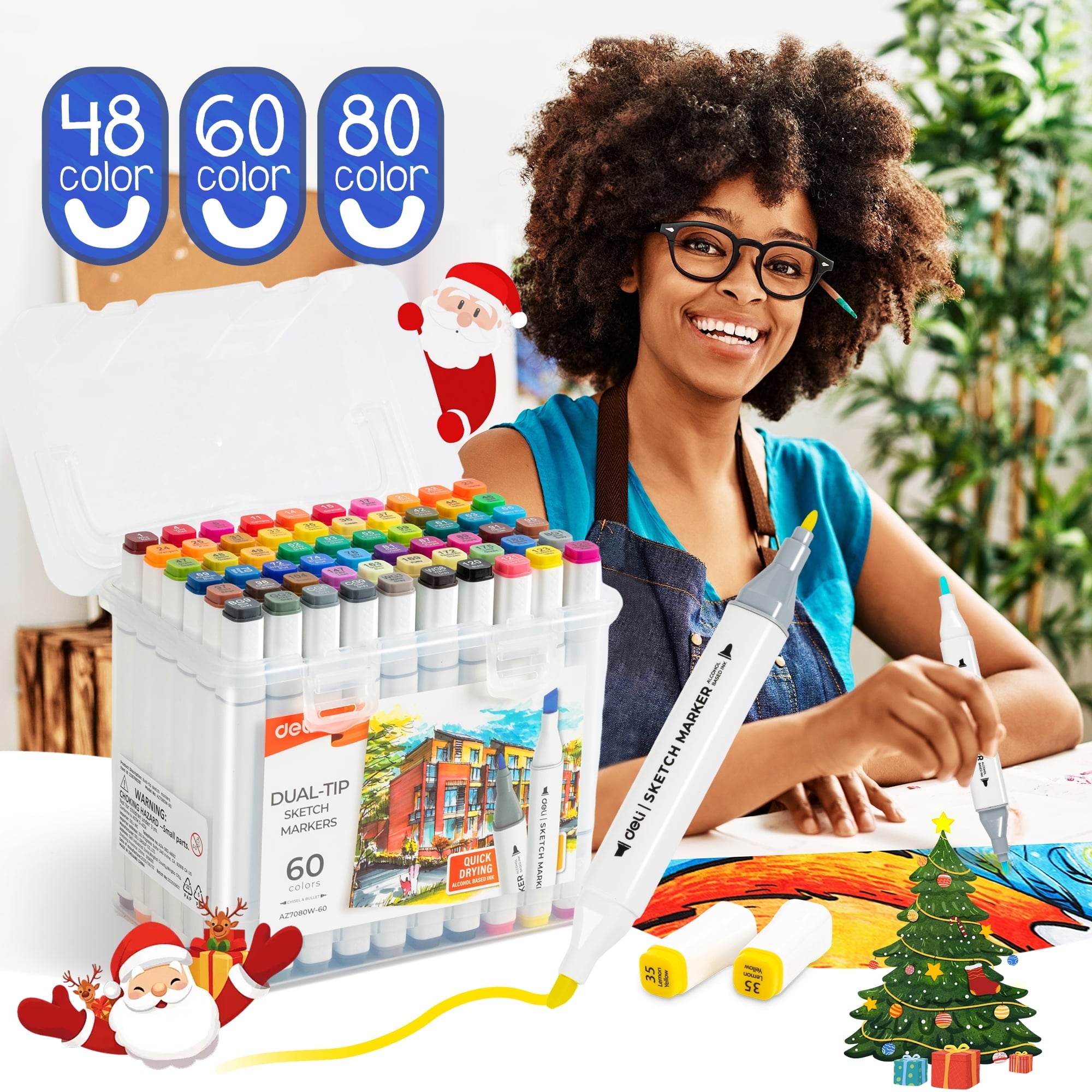 60 Colors Dual Tip Permanent Markers, Art Alcohol Markers Set Art Supplies with Storage Box