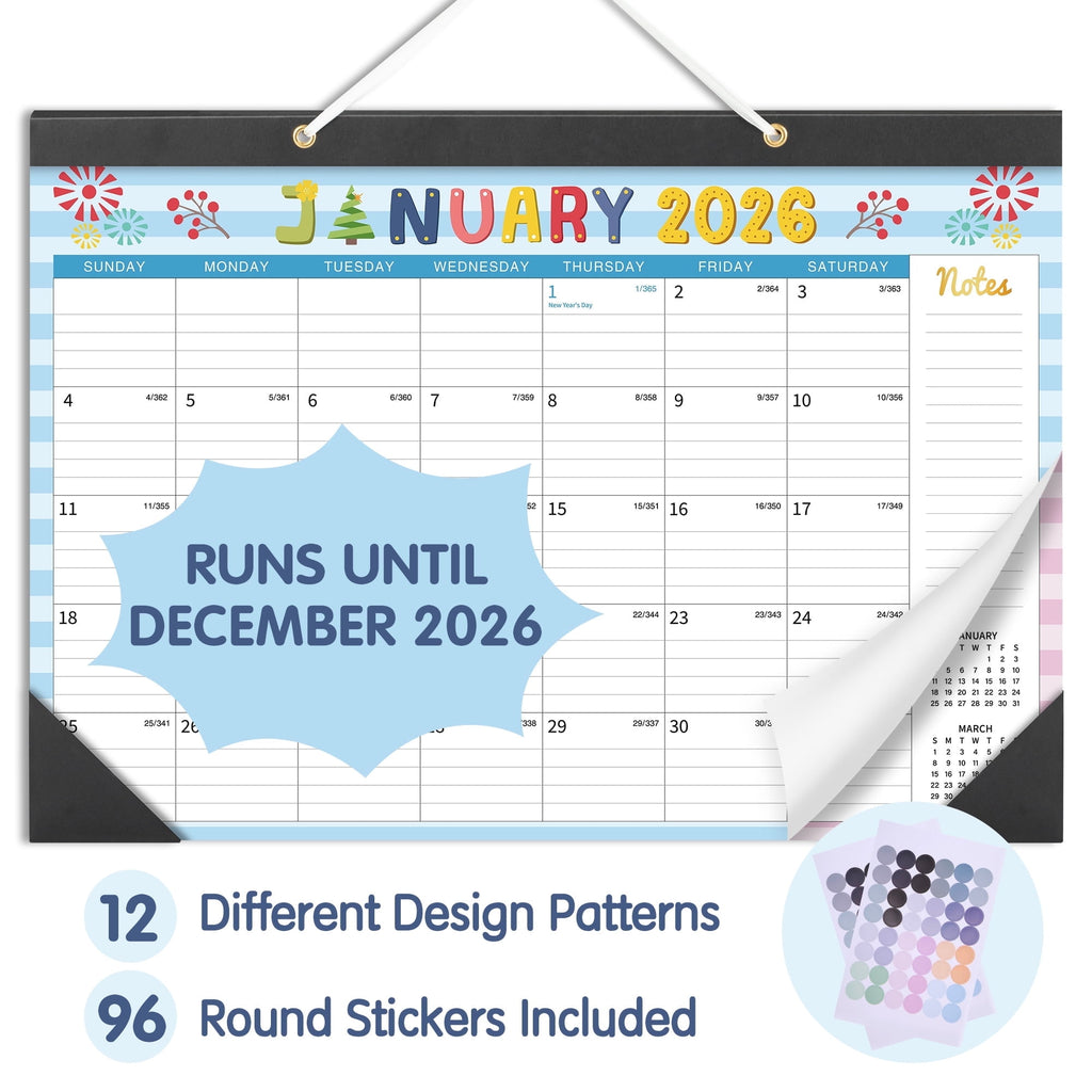 Deli 2026 Desk Calendar, 12 Months, 17" x 12", Thick Paper with Julian Dates and Block for New Year and Christmas Presents, Monthly  planner