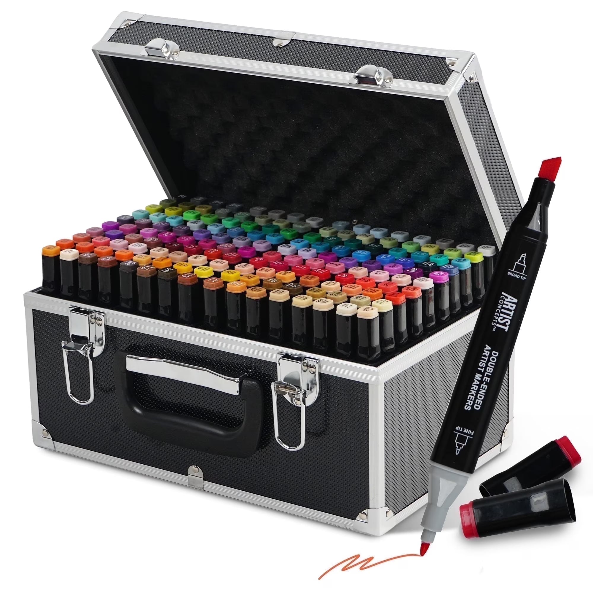 Dual tip Alcohol Markers Vibrant Colors for art and coloring, Metal Case, 160 Count