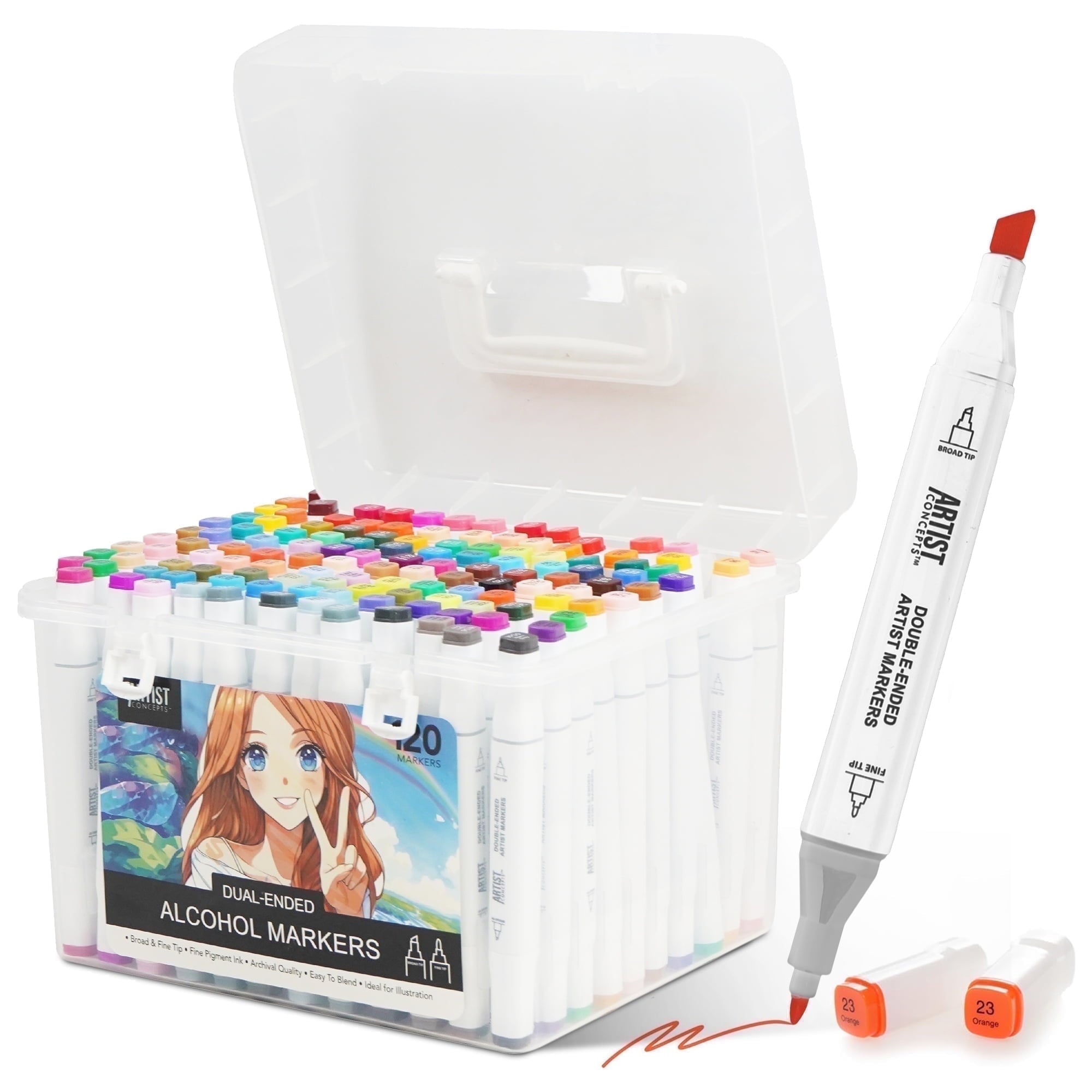 Artist Concepts Dual Tip Alcohol Markers, Smooth and Vibrant Colors for Coloring books, 120 count