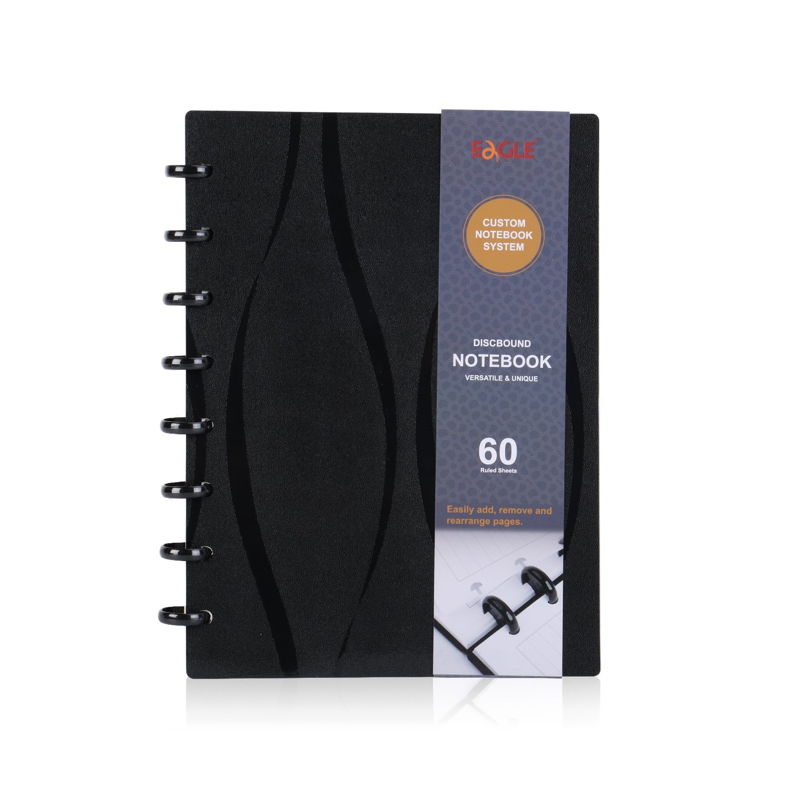 A5 Junior Discbound Notebook, Customizable Refillable Planner with Poly Cover, 8-Hole Punch, 60 Lined Pages, 1 Notebo...