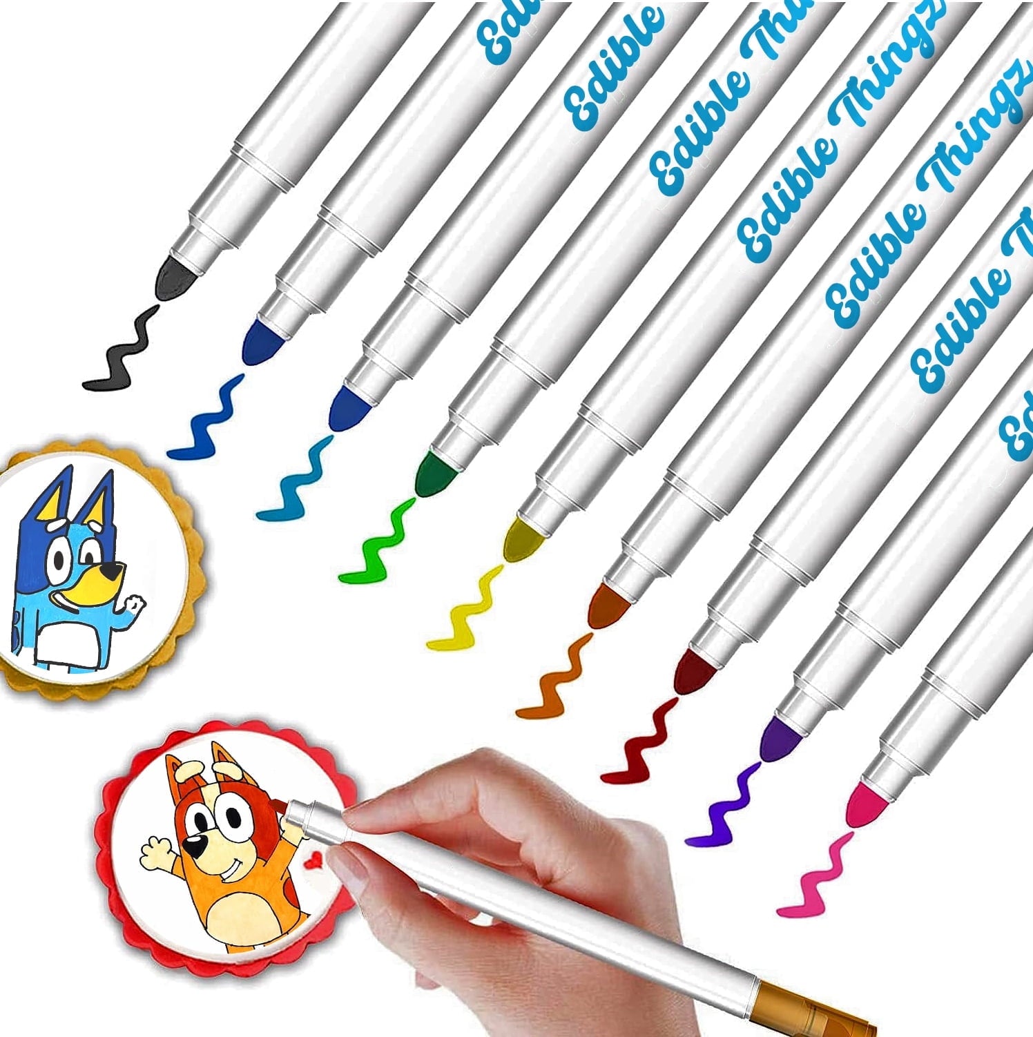 EdibleThingz Edible Food Coloring Markers, Dual Sided Tips, Edible Gourmet Writer with Fine & Wide Tip for Decorating Cookies, Cakes, Fondan