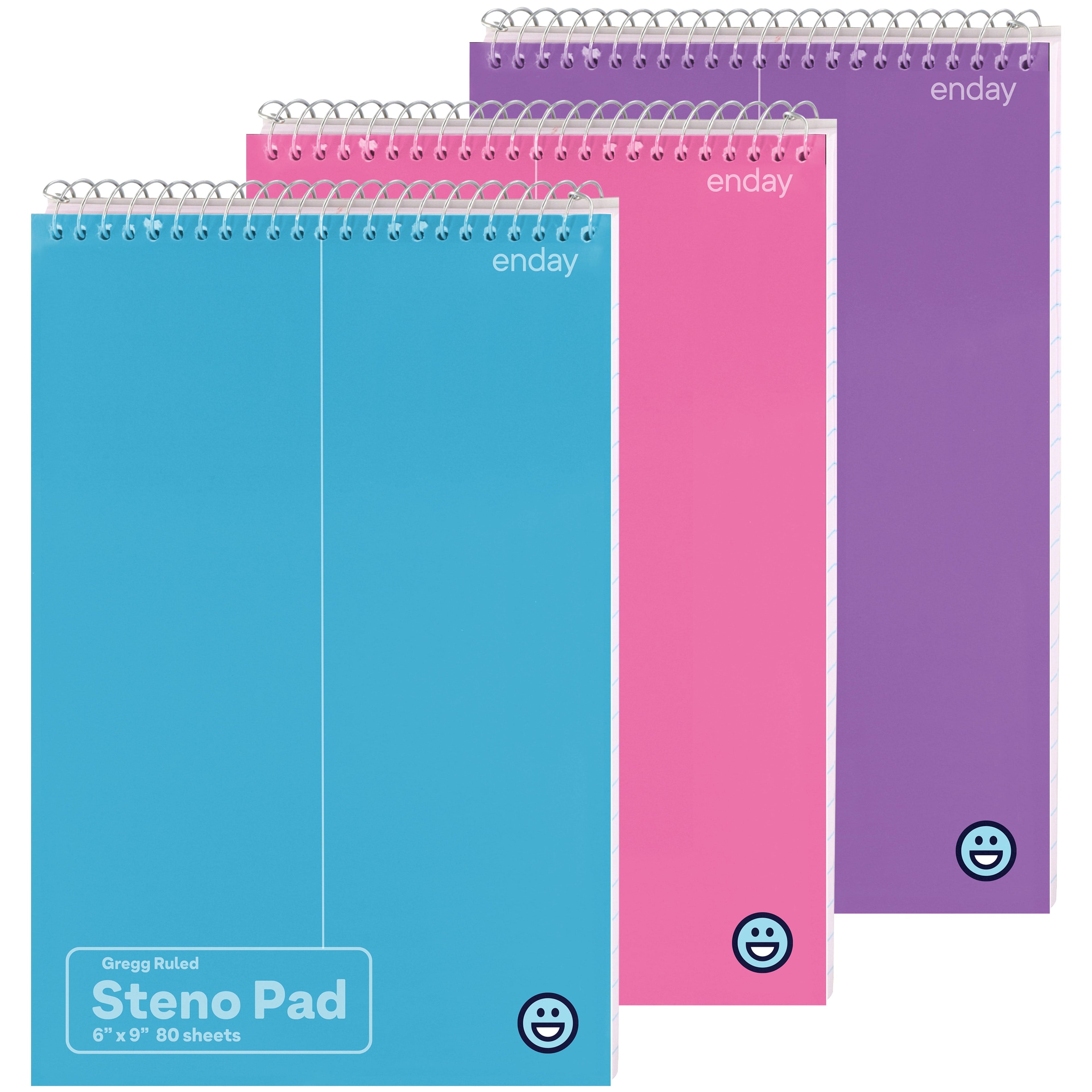 Spiral 6 x 9 inches, Gregg Rule White Paper, 80 Sheets Notebook for writing in Pink, Purple, Green, Blue, Red, Grey, ...