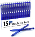 Erasable Gel Pens, 15 Pack Blue Retractable Erasable Pens Clicker, Fine Point, Make Mistakes Disappear, Blue Ink for ...