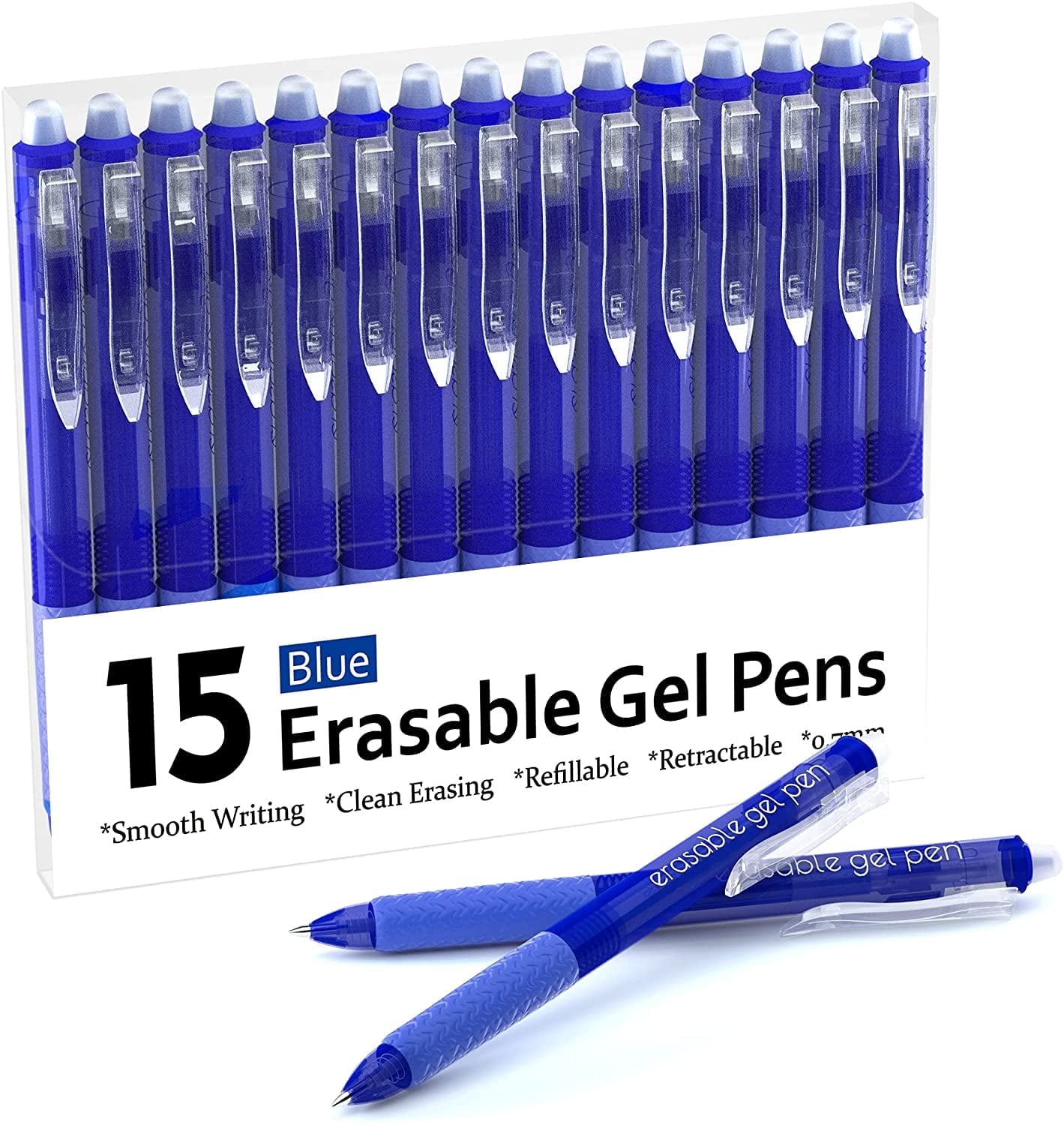 Erasable Gel Pens, 15 Pack Blue Retractable Erasable Pens Clicker, Fine Point, Make Mistakes Disappear, Blue Ink for ...