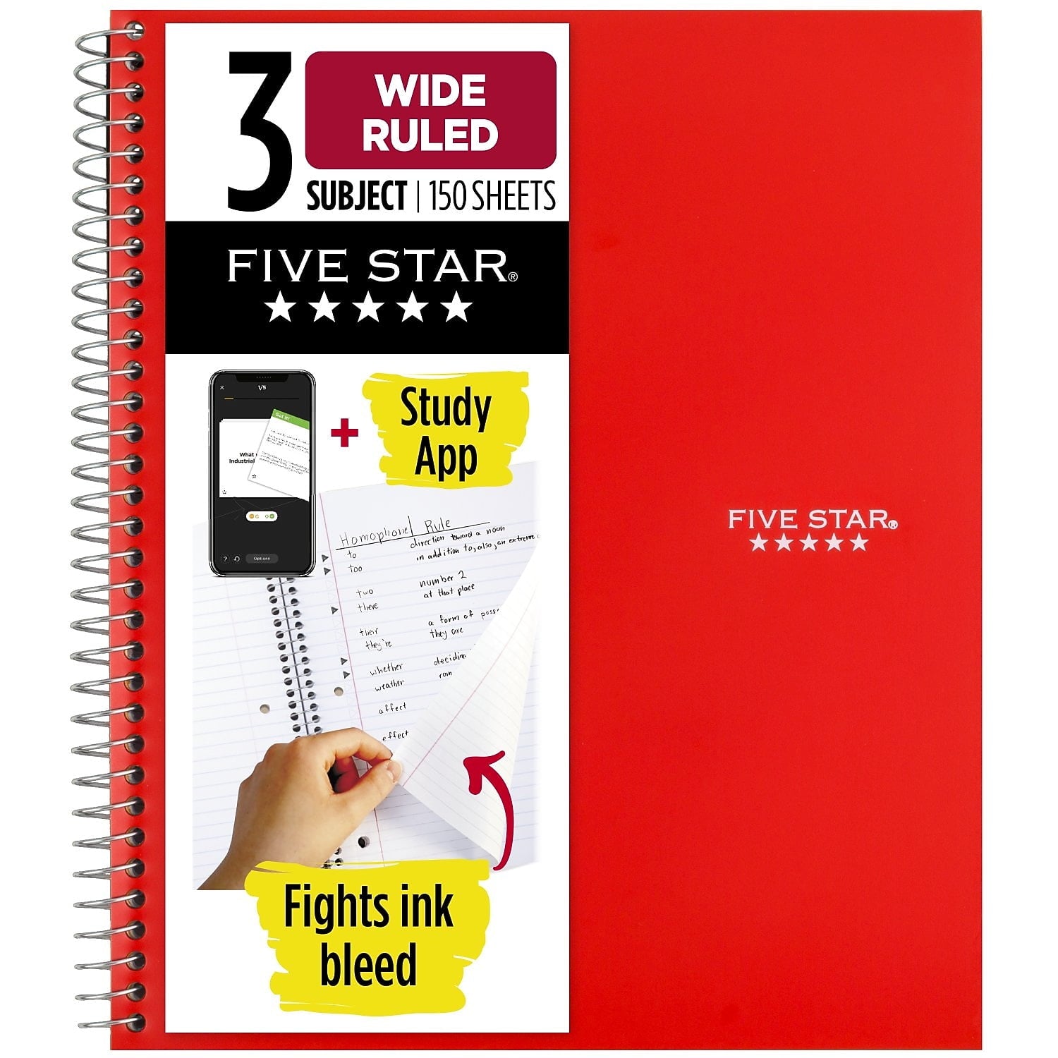 3 Subject Wide Ruled Wirebound Notebook, Color Choice Will Vary (04119) Any Random Single Notebook
