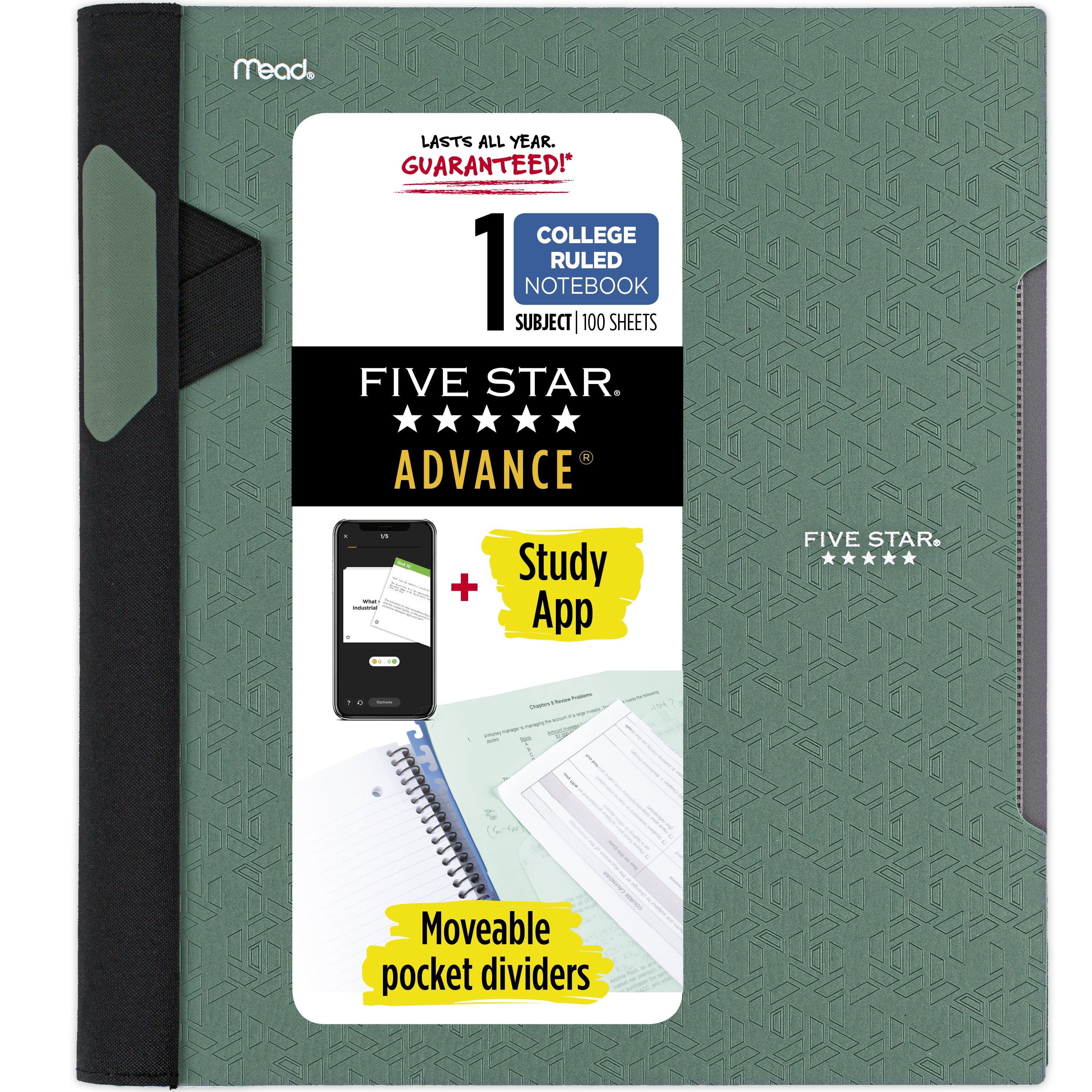 Advance Notebook Plus Study App, 1 Subject, College Ruled, 8 1/2" x 11", Seaglass (820012I-WMT)