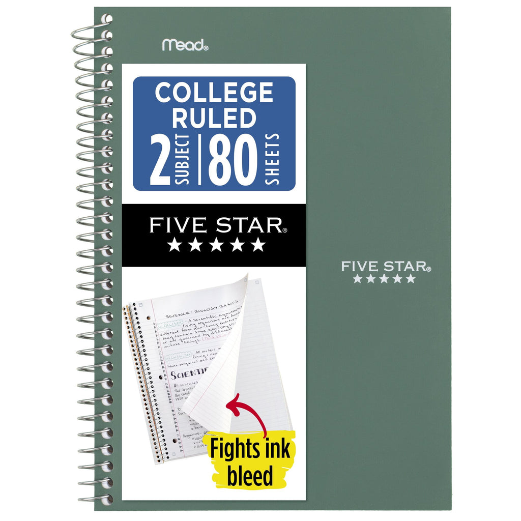 Spiral Notebook, 2 Subject, College Ruled, 6" x 9.5", Seaglass Green