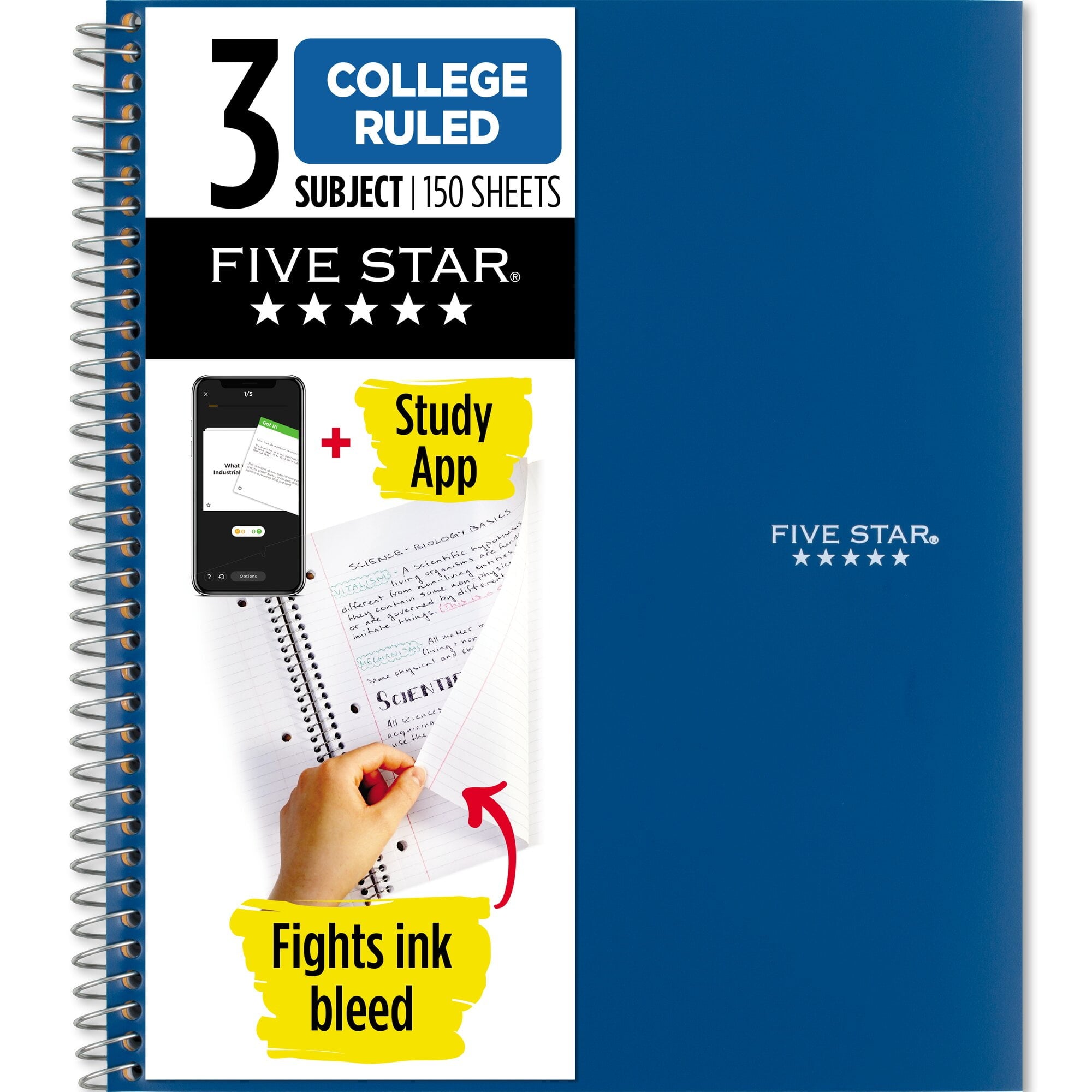 Notebook + Study App, 3 Subject, College Ruled, 8.5" x 11"
