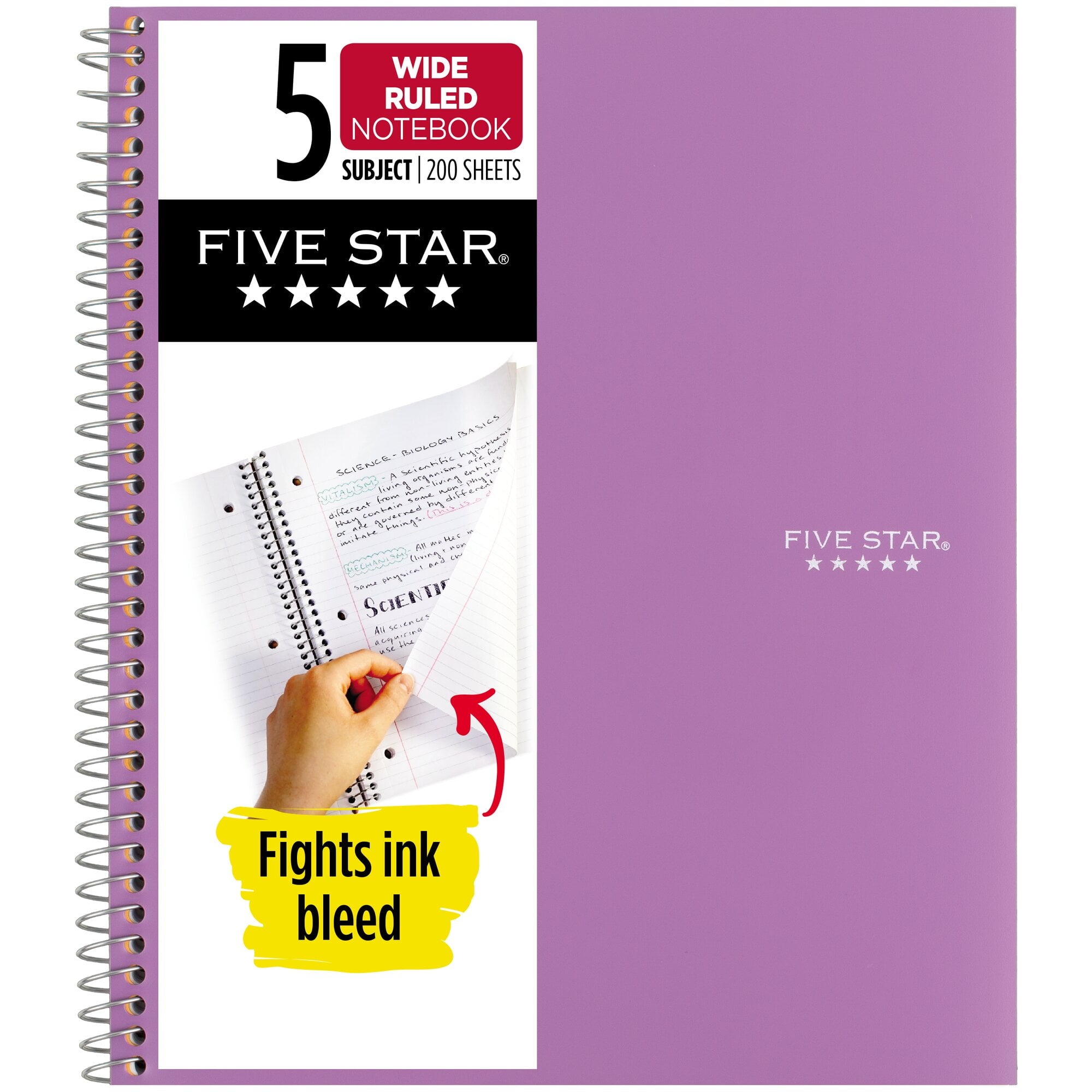 Spiral Notebook + Study App, 5 Subject, Wide Ruled, 8" x 10.5", Amethyst