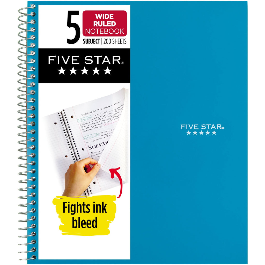 Spiral Notebook + Study App, 5 Subject, Wide Ruled, 8" x 10.5"