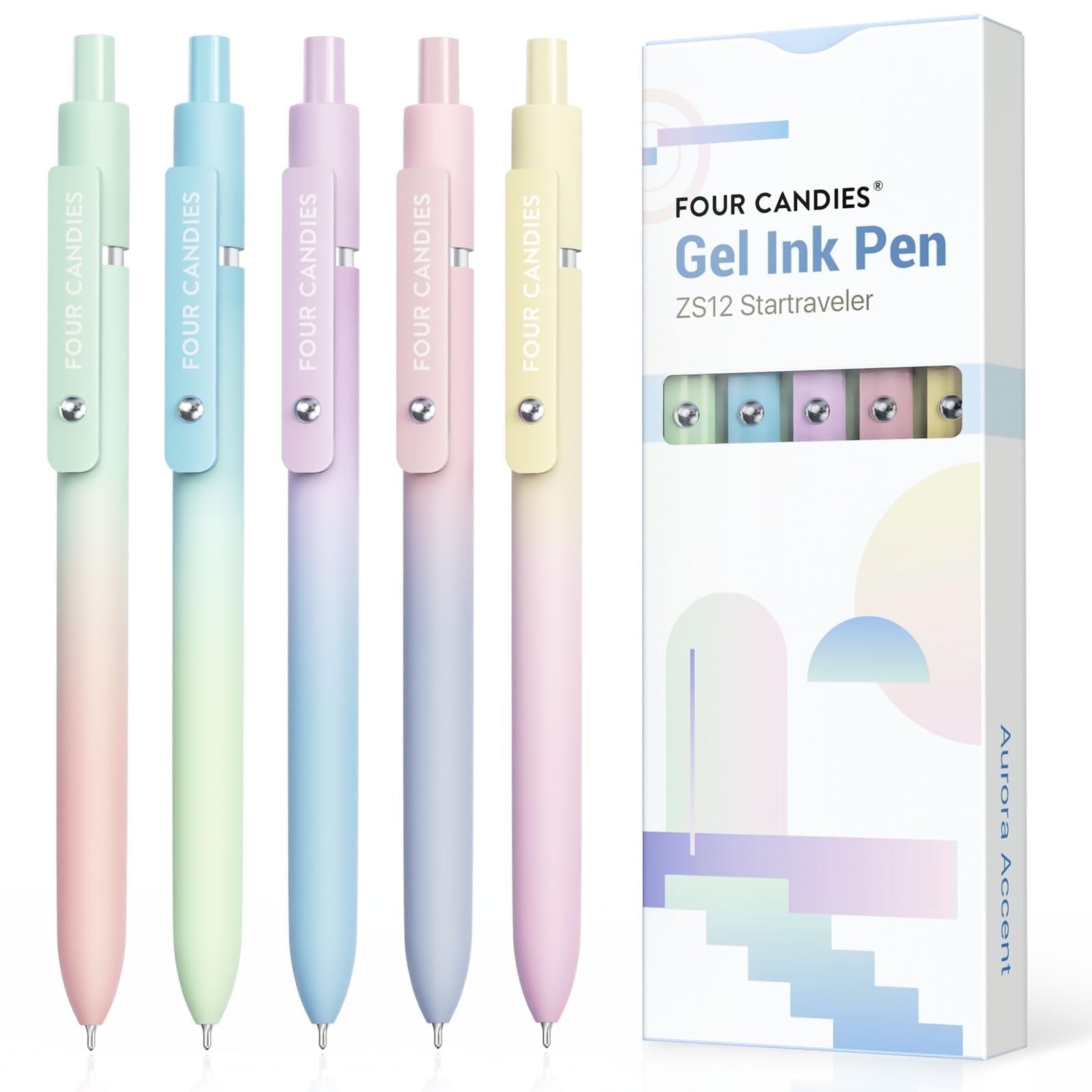 Four Candies Gel Pens, 5 Pcs 0.7mm Quick Dry Black Ink Pens Fine Point Smooth Writing High-End Series Unique Pens, Fun Pretty Cute Pens Gift
