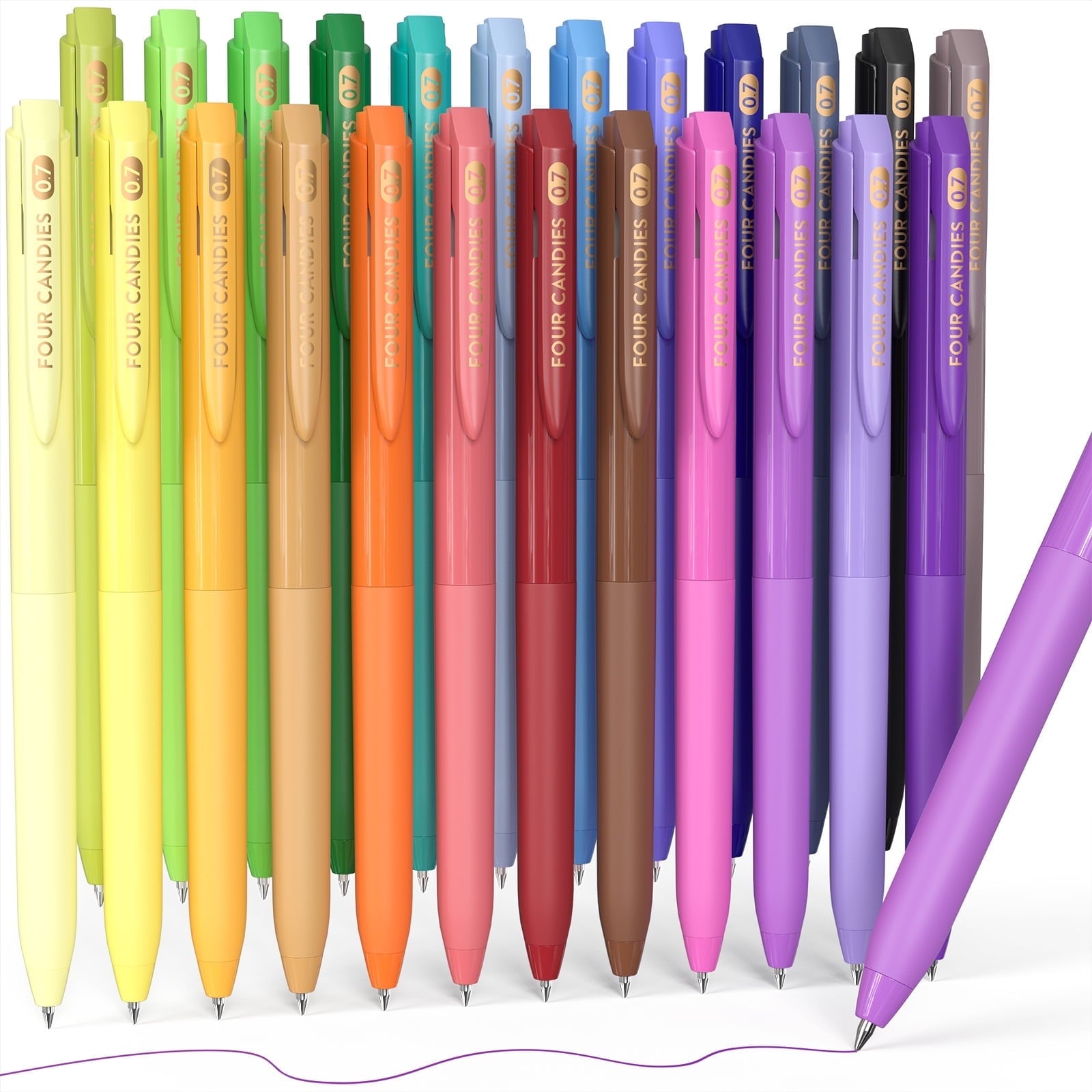 Four Candies Quick Dry Ink Colored Pens Set, 24 Colors Retractable Gel Pen, 0.7mm Fine Point Colorful Pens for Note Taking & Drawing, Colore
