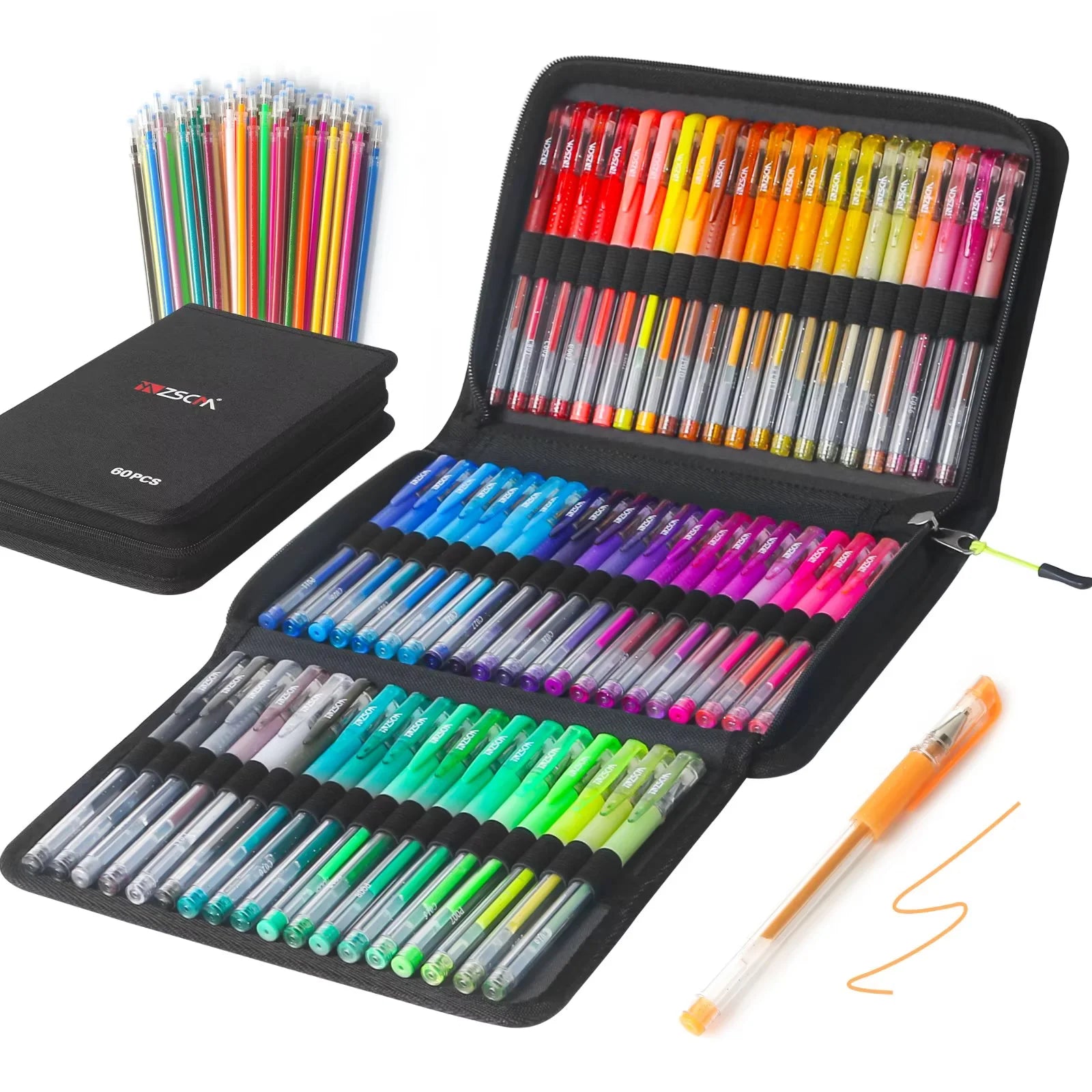 ZSCM Gel Pens for Adult Coloring Books, Ink Pens Set Include 60 Colors Gel Marker Pens, 60 Matching Color Refills for Drawing Scrapbooks Jou
