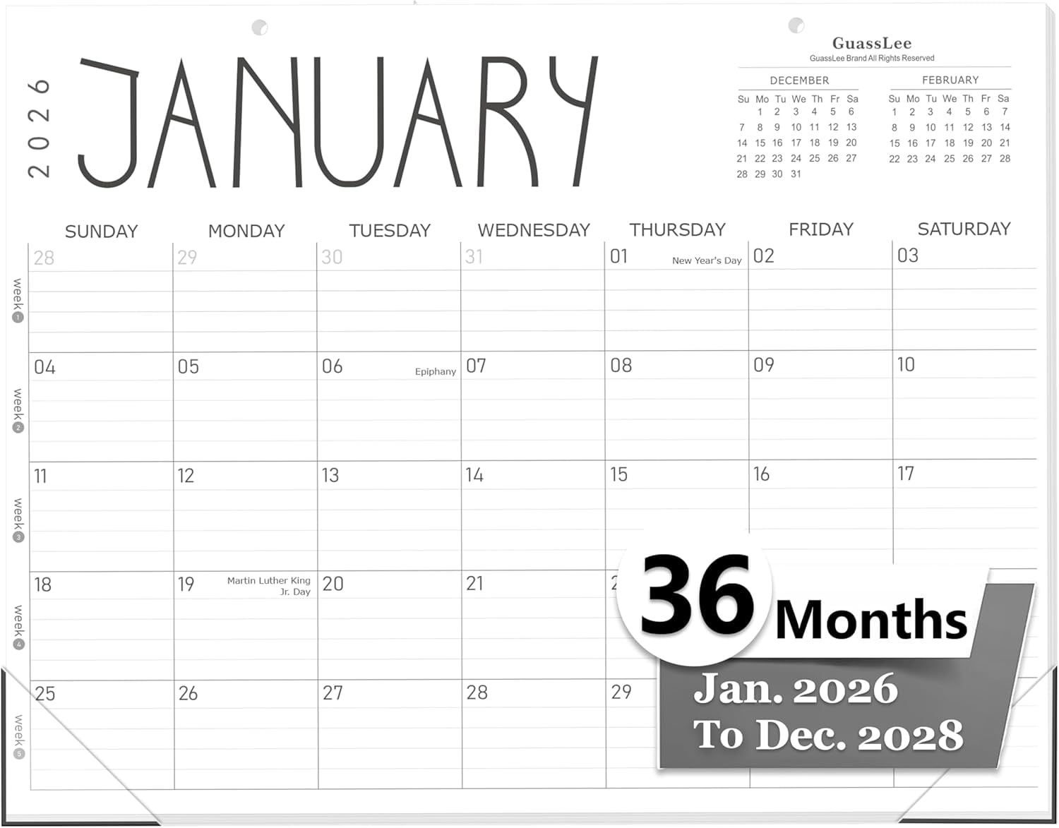36 Desk Calendar 2026, . 2026 to December. 2028, 14" X 11" ly Planner with Thick Paper for Office Home School Plannin...