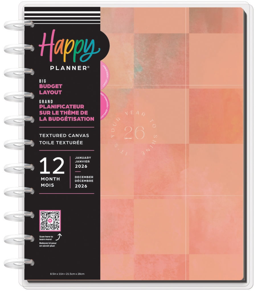 Happy Planner Big 12 Month Disc Bound Dated Planner-Textured Canvas Budget Jan '26 - Dec '26