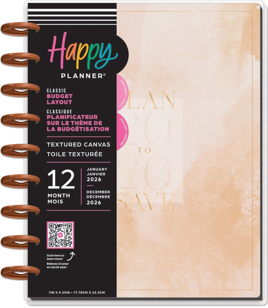 Happy Planner Classic 12 Month Disc Bound Dated Planner-Textured Canvas Budget Jan '26 - Dec '26